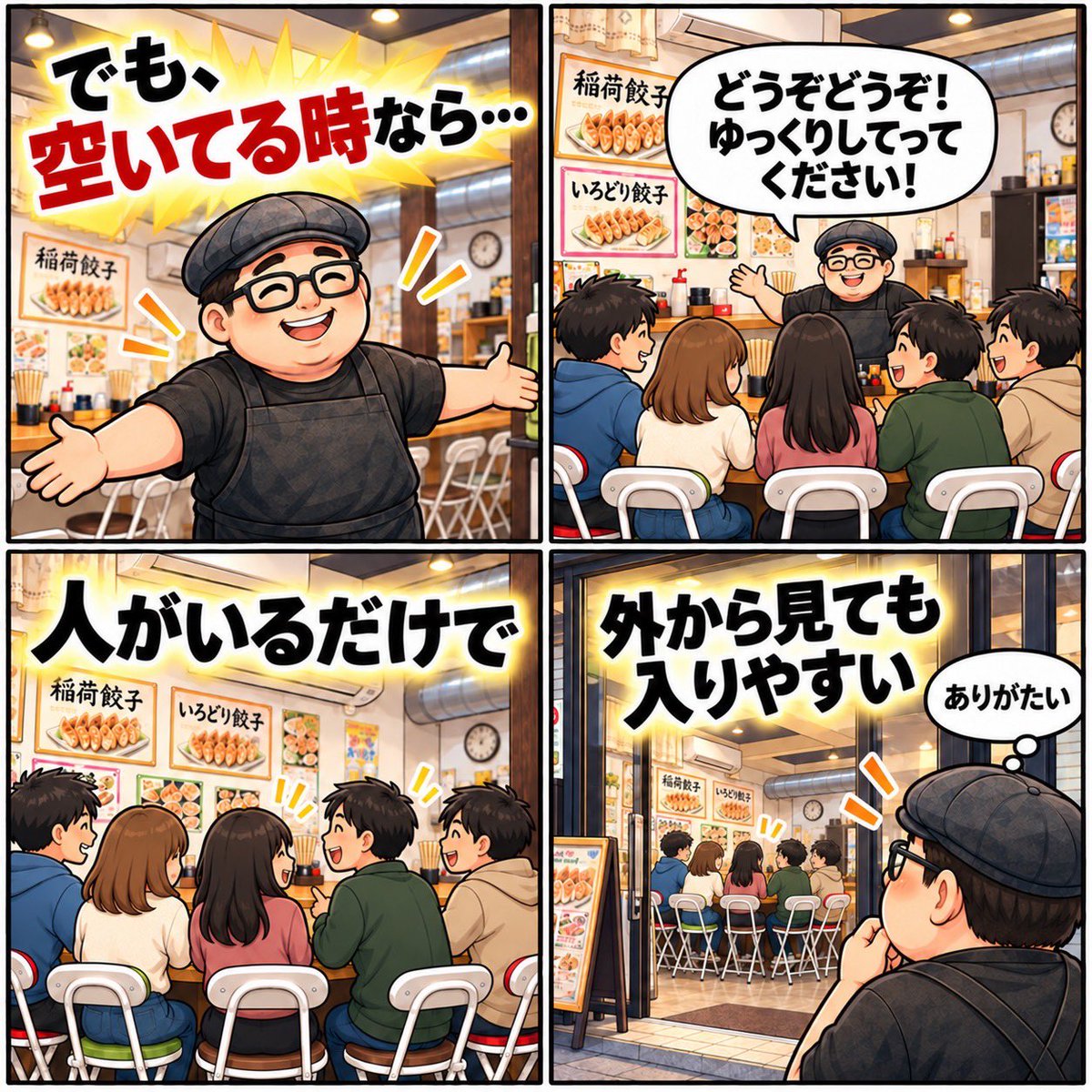 irodorigyoza's tweet photo. 5人で来店稲荷餃子1皿。
「5人で1皿かぁ…涙」
と思いつつ店内ガラガラなら大歓迎。

ところが満席になると「そろそろ席を…」
新しい5人組には「できればいっぱい注文を😂」

5人で1皿も歓迎。
席が空けば誰か来て。
満席ならそろそろ席開けて欲しい。

脳内だけ混雑状況でコロコロ😂 https://t.co/BiAe71QImE