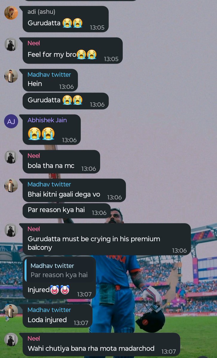 gurudattaispog's tweet photo. @nushhhthiyar chutiya bana dia tha injury ke naam pe https://t.co/YsFziD1NL8