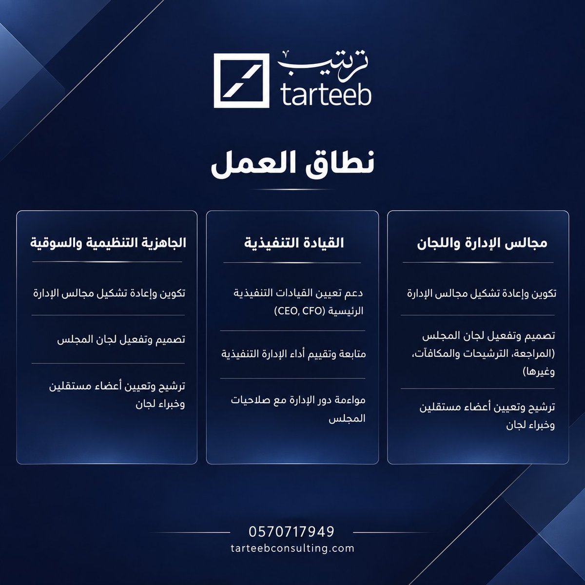 TarteebConsult's tweet photo. دورنا ه�� بناء منظومة إدارية أكثر جاهزية، من خلال تطوير مجالس الإدارة واللجان، دعم تعيين وتقييم القيادات التنفيذية، وتعزيز الجاهزية التنظيمية بما يرفع كفاءة القرار ويحقق مواءمة أفضل بين المجلس والإدارة

https://t.co/q6xzWt2SNi

#ترتيب_للاستشارات #الحوكمة #مجالس_الإدارة #الاستشارات https://t.co/YsWweNJC1h
