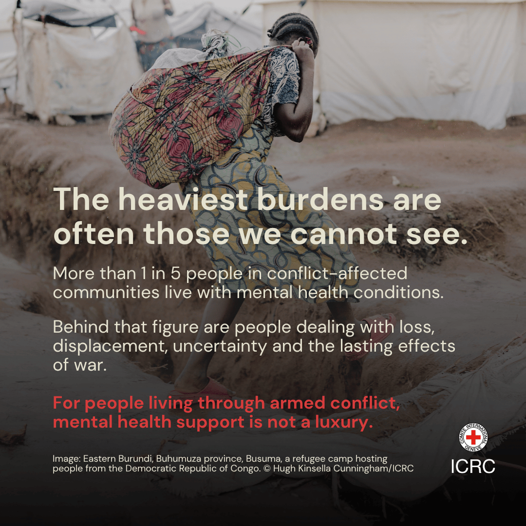ICRC's tweet photo. For people living through armed conflict, violence, loss, displacement and uncertainty can affect mental health long after the immediate danger has passed, while access to care remains limited.

The latest edition of the International Review of the Red Cross explores mental health and armed conflict through the lenses of law, humanitarian action and lived experience, including the experiences of people affected by violence and those providing humanitarian care.

Learn more 👉🏼 https://t.co/73IZL3K6ly