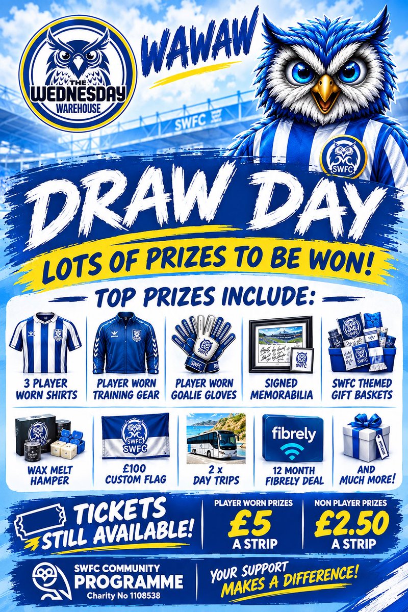 WAWAW_FBGROUP's tweet photo. Today is the day!! 🎉🎉🎉

We are hoping to go live approximately 3pm on our fb group so keep your eyes peeled 👀

Winners will be notified and winning tickets will be posted on our socials

Good luck everyone 💙🦉

WAWAW https://t.co/vIiariu1QM