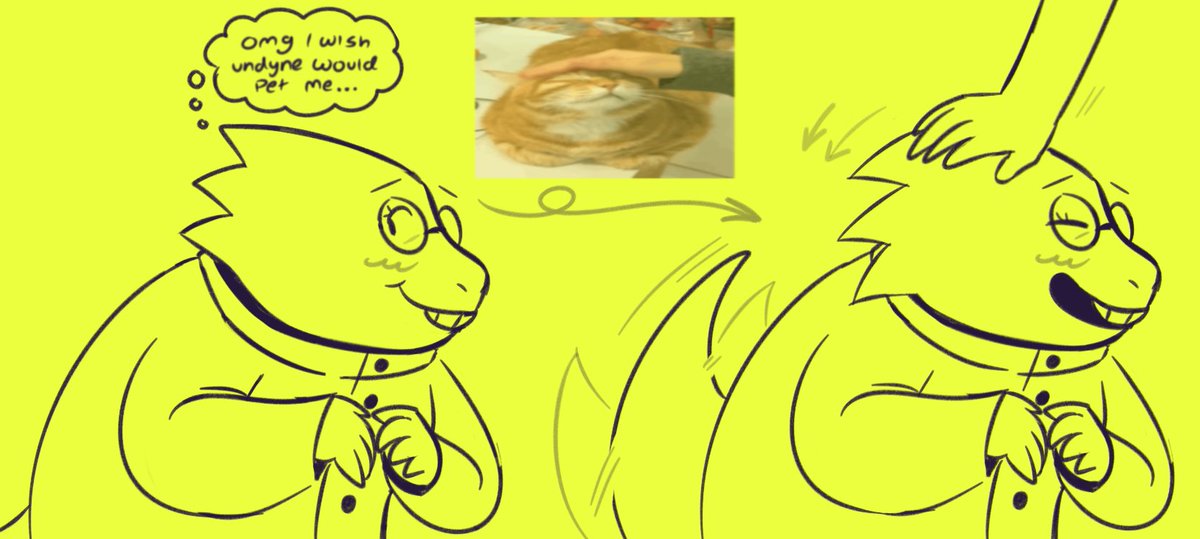 kitteIIs's tweet photo. what if Everytime you pet alphys head, the spike things on her head go down/flat. (???)

 like This. https://t.co/y9JM6OGDZZ