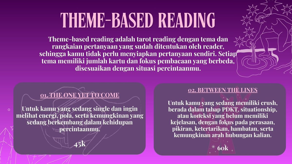 SolemnSainte's tweet photo. Halooo, sore ini Ely open santai yaah. Yuk yang mau tarot reading sambil curhat masalah percintaan, kerjaan, persahabatan, keuangan, past life, dan lain-lain bisa ke aku. Dijamin no AI, no judgemental, dan queer-friendly. 🥰 #zonauang #bealanjaㅤ https://t.co/pJE2D3Ahcb