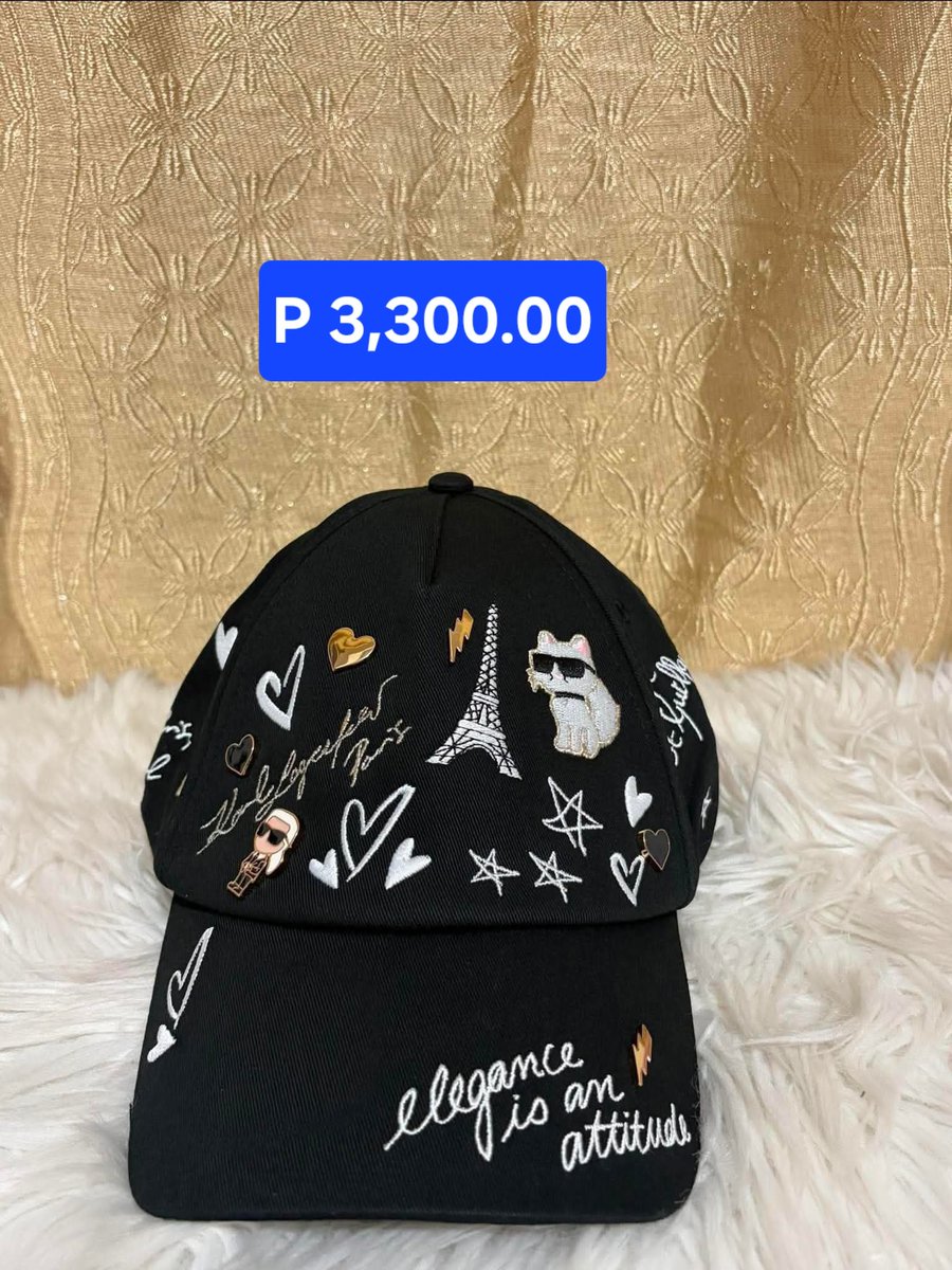abbydusaban's tweet photo. For Sale:
 Karl Lagerfeld Paris black embroidered cap with Eiffel Tower details and "Elegance is an attitude" quote. 🖤

💰 Price: ₱3,300
📩 DM for inquiries, shipping, or meetups!

#KarlLagerfeld #FashionPH #CapsForSale https://t.co/u7NZXr8acr