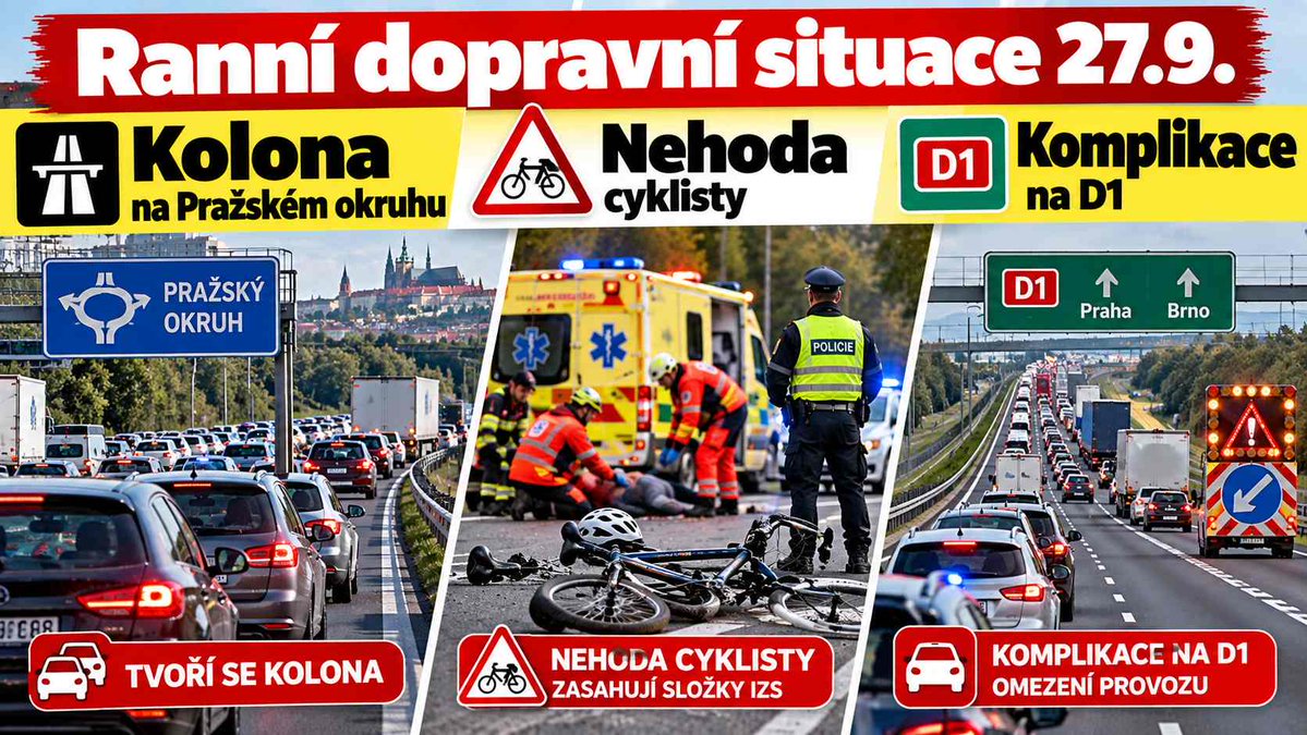 CzHasici's tweet photo. Ranní dopravní situace: Na D0 se tvoří kolona, D1 omezují poruchy a vozidla údržby https://t.co/NNrdbUxTGC
🚗 Ranní dopravní situace: Kolona na Pražském okruhu, nehoda cyklisty a komplikace na D1. #Policie #IZS #HZS #ZZS #Doprava #nehody #kolony #HasičiCZ https://t.co/hKABelJaOk