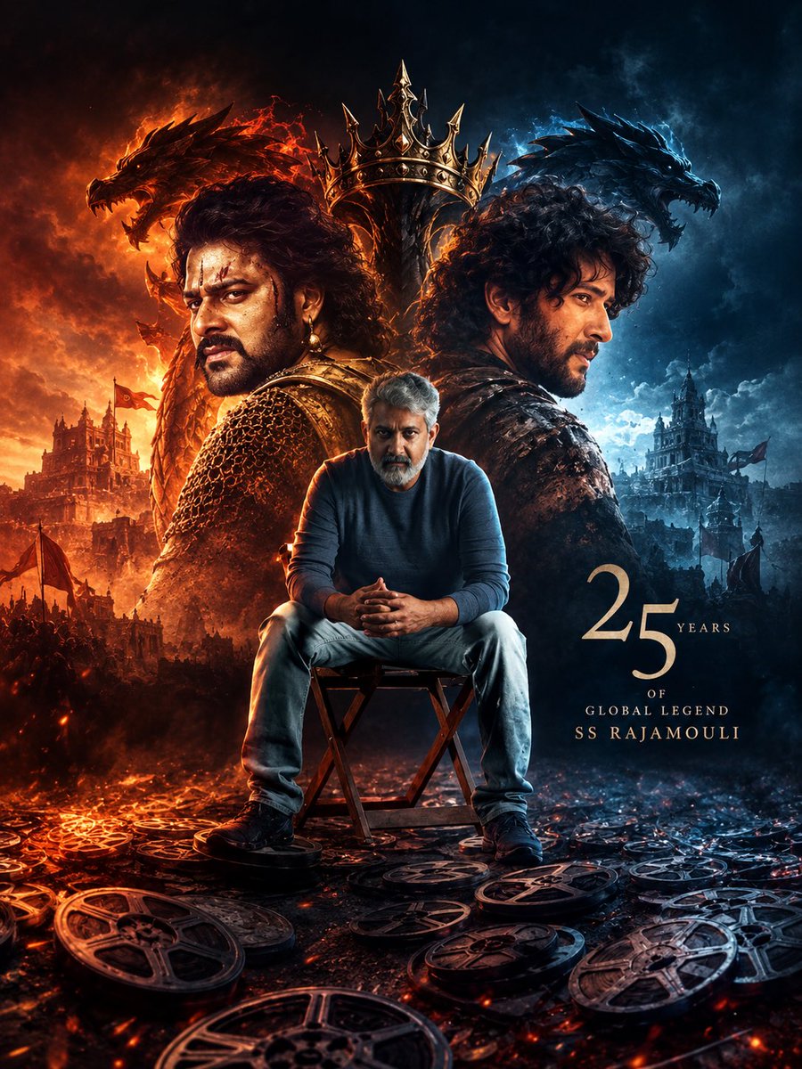 SidduOntheway's tweet photo. The dragon has three heads 
One to be the Face of Indian cinema 🦖
One to be the Face of world cinema 🦁
One to be the creator of the two faces 
Happy birthday jakkanna 🫳🏻
@ssrajamouli @VaranasiMovie https://t.co/DVdwu9pkcz