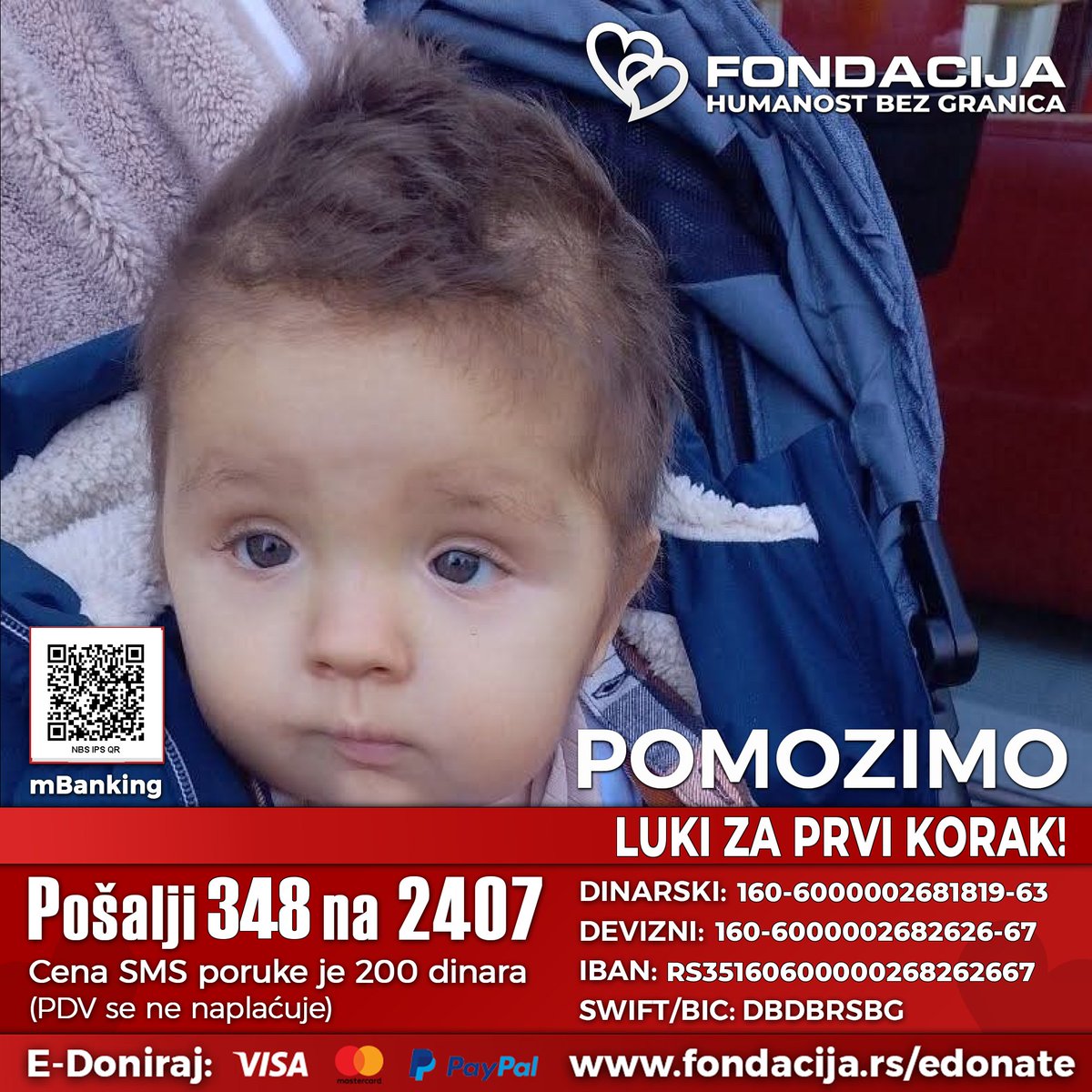 Vladano's tweet photo. Luka (2024.) boluje od retke genetske bolesti – maligne infantilne osteopetroze. 

Pomozimo!

🇷🇸 Pošalji SMS: 348 na 2407
https://t.co/Lop2iT2cNt
(link za mobilne)

Skeniraj QR kod - mBanking

E-Doniraj - VISA, MasterCard, PayPal:
https://t.co/Llfkf66LbL https://t.co/o1QhQ4McsA