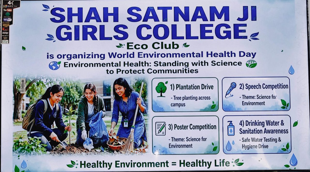 ssjgcsirsa1997's tweet photo. #EcoClub of Shah Satnam Ji Girls' College celebrated #WorldEnvironmentalHealthDay on the theme "Environmental Health: Standing with Science to Protect Communities." Activities included Plantation Drive, Speech Competition, Poster Competition and Water &amp; Sanitation Awareness. https://t.co/vs4A6nnADE