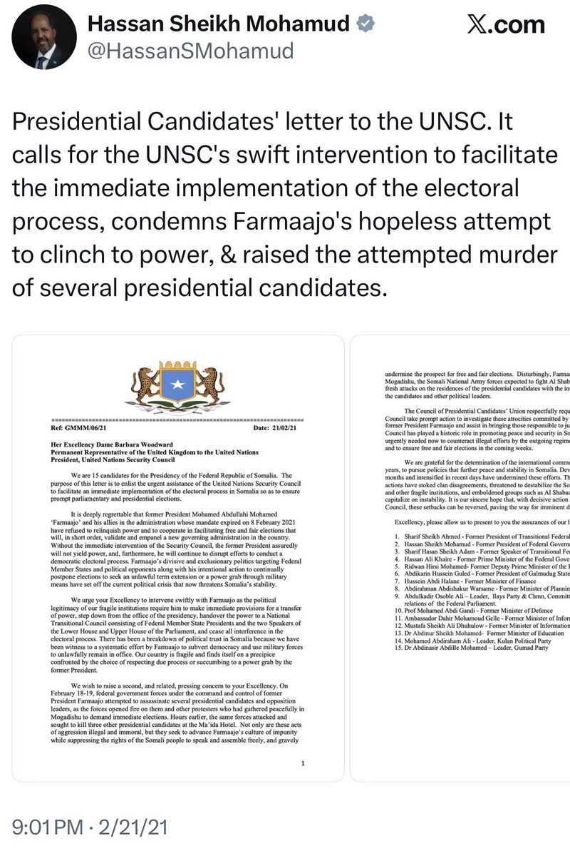 MPKoshin's tweet photo. Mr Former President Hassan,  you signed this letter in 2021 as a candidate. Why is it wrong for the opposition to do the same today? What was good yesterday shall not be bad today. Hypocrisy!!!!! https://t.co/8BZJZ2HUGN
