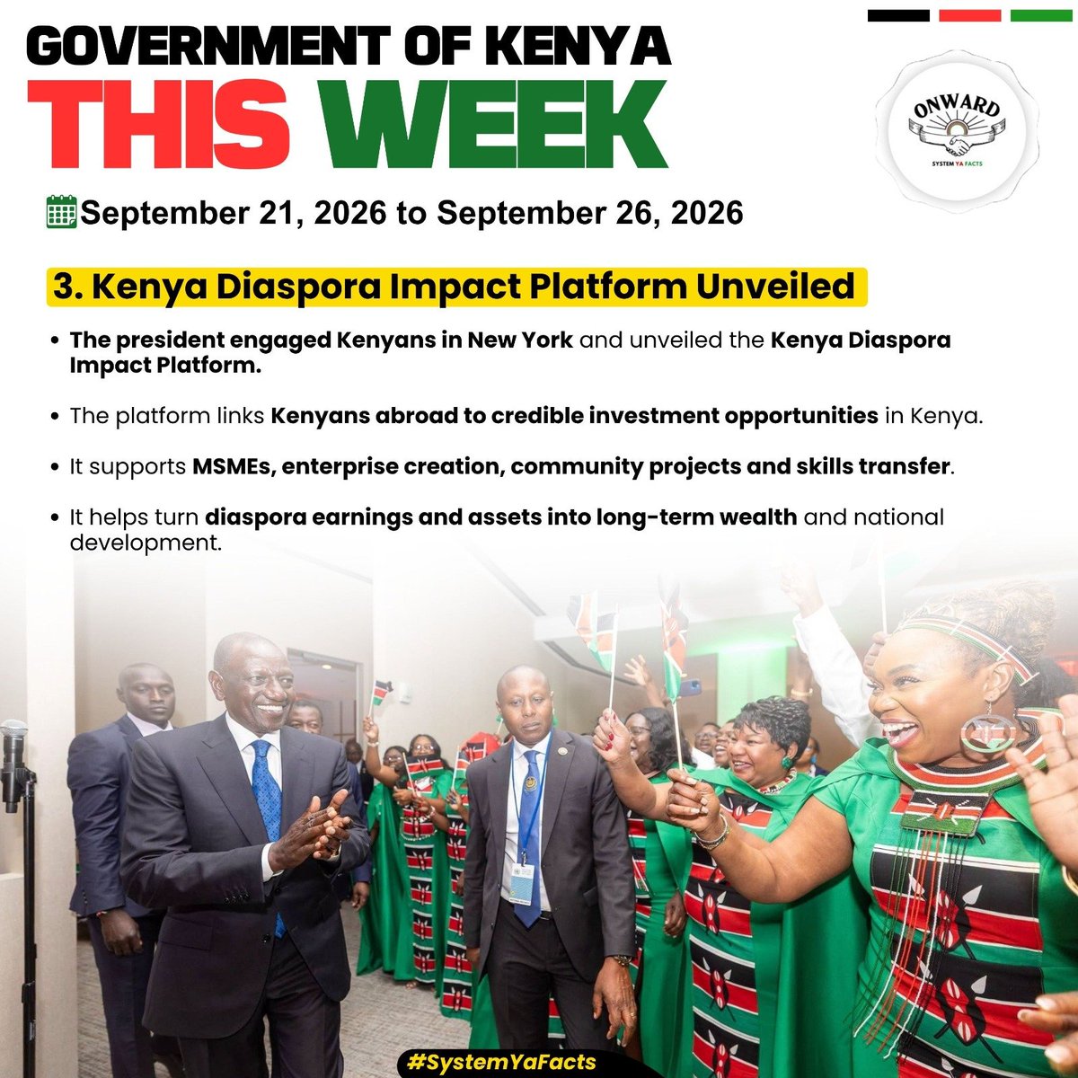 SeyMonicah's tweet photo. The diaspora is a development partner. President Ruto unveiled the Kenya Diaspora Impact Platform in New York, creating a digital link to credible investment opportunities, MSMEs and community projects while turning diaspora earnings into long-term national wealth.
#GOKThisWeek https://t.co/kahHAzvbjy