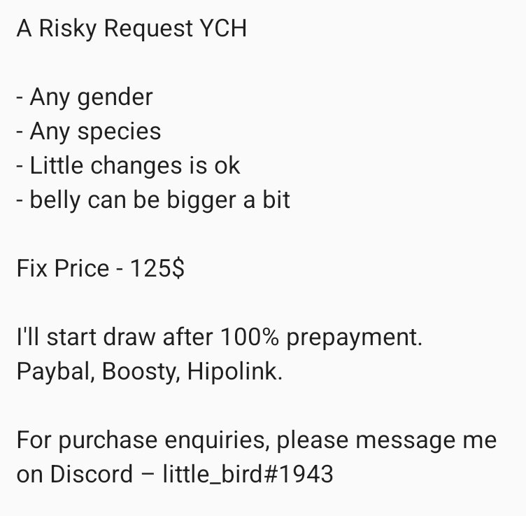 infla_tea's tweet photo. A Risky Request YCH
For purchase enquiries, please message me
on Discord β little_bird#1943
#inflationkink #expansionkink #furryinflation https://t.co/ynAJJgrLmB