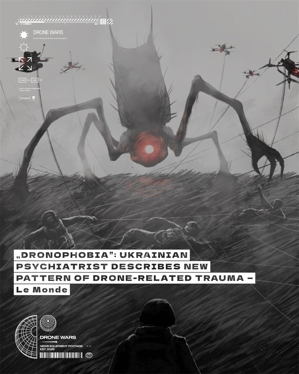 Drone_Wars_'s tweet photo. “Dronophobia”: Ukraine’s drone war and a new pattern of trauma — Le Monde

Ukrainian military psychiatrist Serhii Andriichenko has used the term “dronophobia” (or drone-related anxiety) for a pattern of persistent fear linked to unmanned aerial vehicles. He told Le Monde that patients with intense drone-related anxiety began appearing around 2023, often without physical wounds but needing psychological care.

The constant presence of drones — their hum, the risk of sudden strikes, and the feeling of being helpless against a visible, hovering threat — can produce obsessive anxiety, panic, hypervigilance, exhaustion, and a lasting sense of danger. Symptoms often resemble PTSD or adjustment disorder and can continue far from the front, including in cities.

Triggers are not only an actual drone or explosion. Ordinary mechanical sounds (scooters, lawnmowers, air conditioners) and even silence can recreate the alertness learned under fire.
Andriichenko and colleagues, including Ukrainian and American researchers, are studying the phenomenon. It is not a separately recognized diagnosis in the ICD; he has described the label as imperfect and closer to a specific form of trauma-related anxiety mixed with classic PTSD.

Source: Le Monde