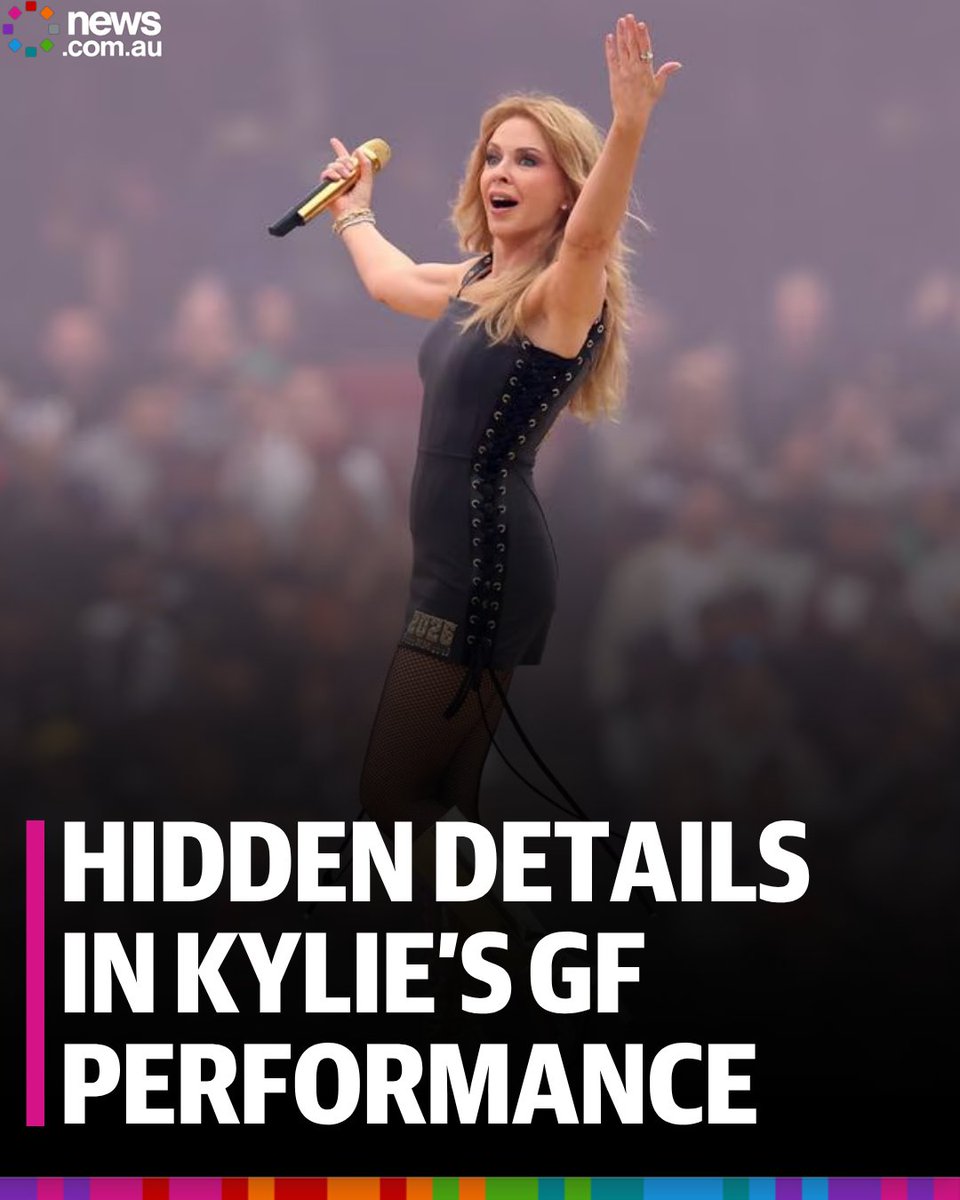 newscomauHQ's tweet photo. The secrets behind Kylie Minogue’s AFL Grand Final wardrobe have been revealed. Full story: https://t.co/RsQE73B43H https://t.co/l4Pc1OOHU0