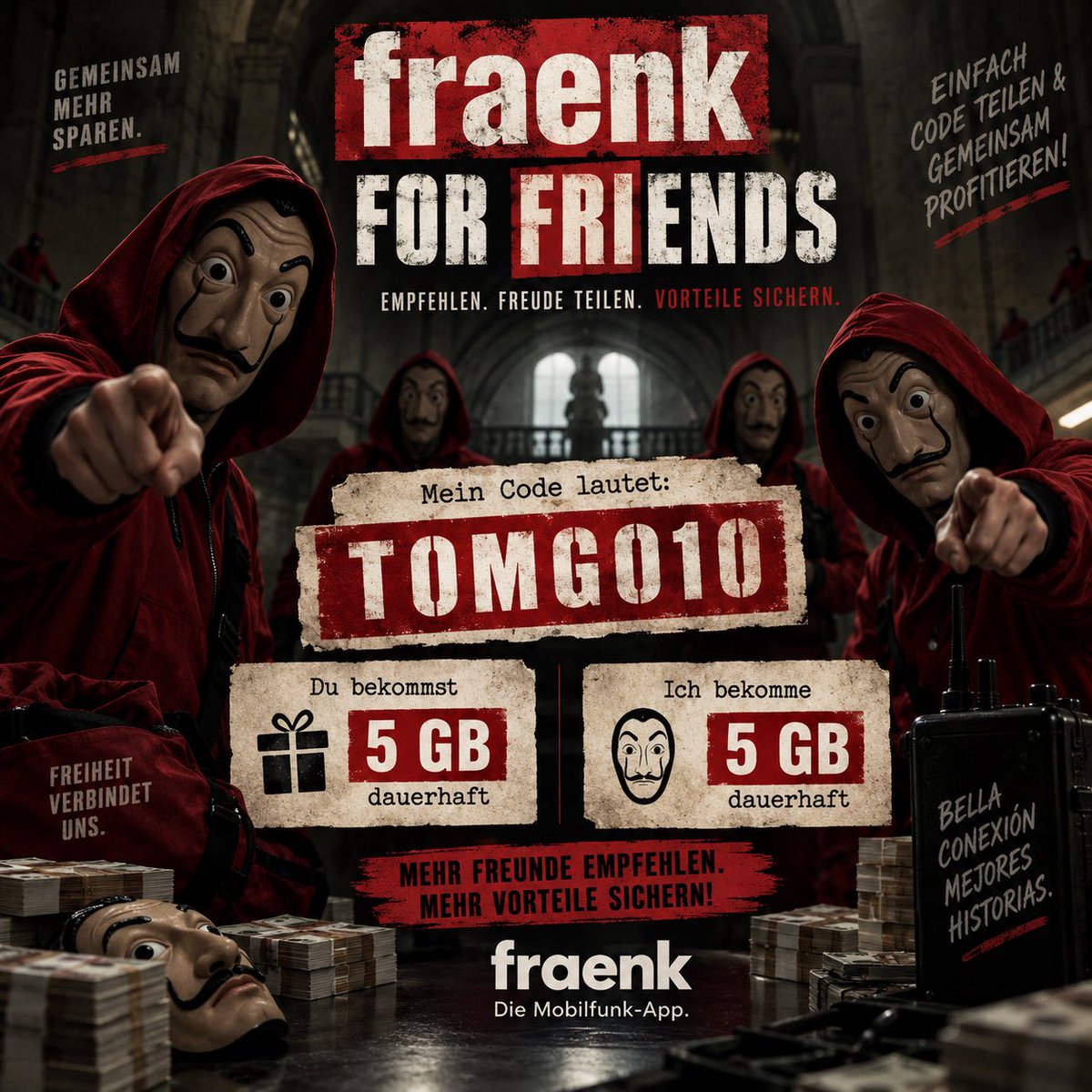 tom_der_hammer's tweet photo. Empfehlen empfohlen! Mit meinem Code bekommst du +5 GB mehr pro Monat bei fraenk. Hol dir die App und entdecke wie Mobilfunk von morgen funktioniert: TOMGO10 https://t.co/QAAP6EttU3 #fraenk #fraenkforfriends https://t.co/KqplqJPXNU