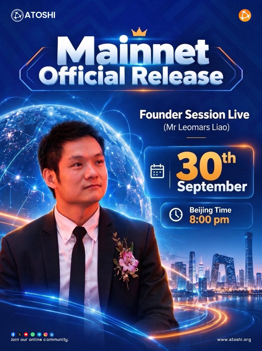 SRFcrypto08206's tweet photo. ATOSHI MAINNET OFFICIAL RELEASE ON 30TH SEPTEMBER! JOIN FOUNDER MR LEOMARS LIAO LIV
#atoshi #btc #mainnet https://t.co/Dzatf0BSzy