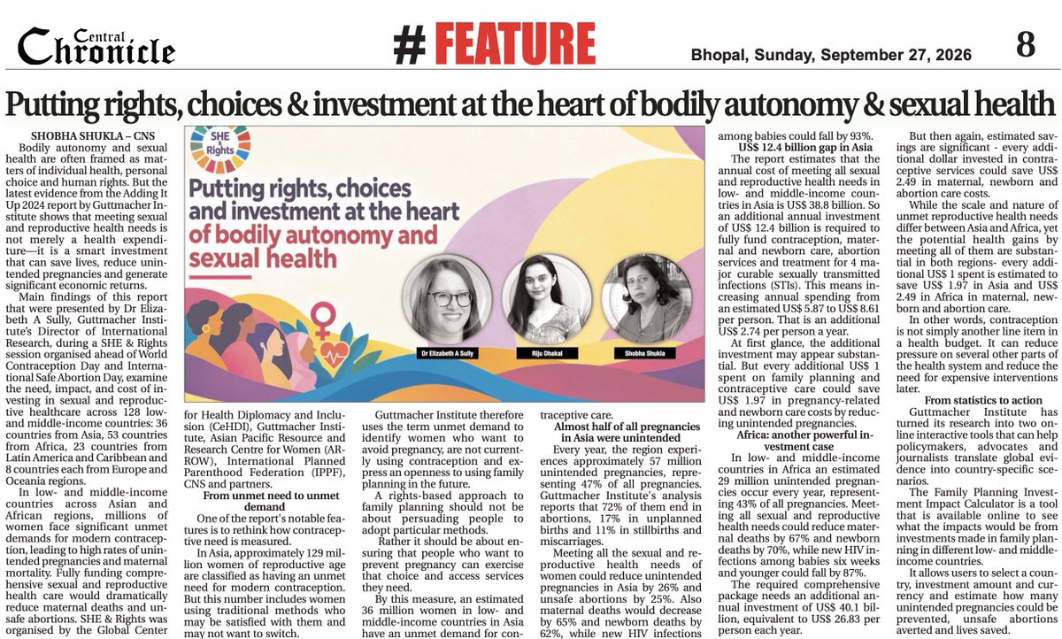 getalkslive's tweet photo. Ahead of #SafeAbortionDay

financing SRHR is not health expenditure, it is smart investment that save lives + health impact + ROI

Insights: @guttmacher.org Dr Sully &amp; @arrowomen.bsky.social's Riju

✅Central Chronicle
https://t.co/f03ScmLtdp

✅CNS
https://t.co/z60GTfBFhO https://t.co/hk2TKaXtUp