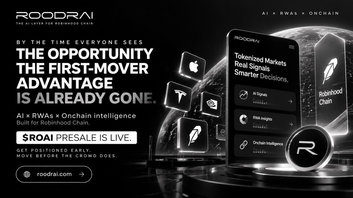 R0AI_Official's tweet photo. By the time everyone sees the opportunity, the first-mover advantage is already gone. ⚡

Everyone talks about AI.

ROODRAI is building it for Robinhood Chain.

AI × RWAs × Onchain intelligence.
$ROAI is still early. The presale is LIVE.

Move before the crowd does.

🌐 https://t.co/IMu5njLeng

#ROODRAI #ROAI #RobinhoodChain