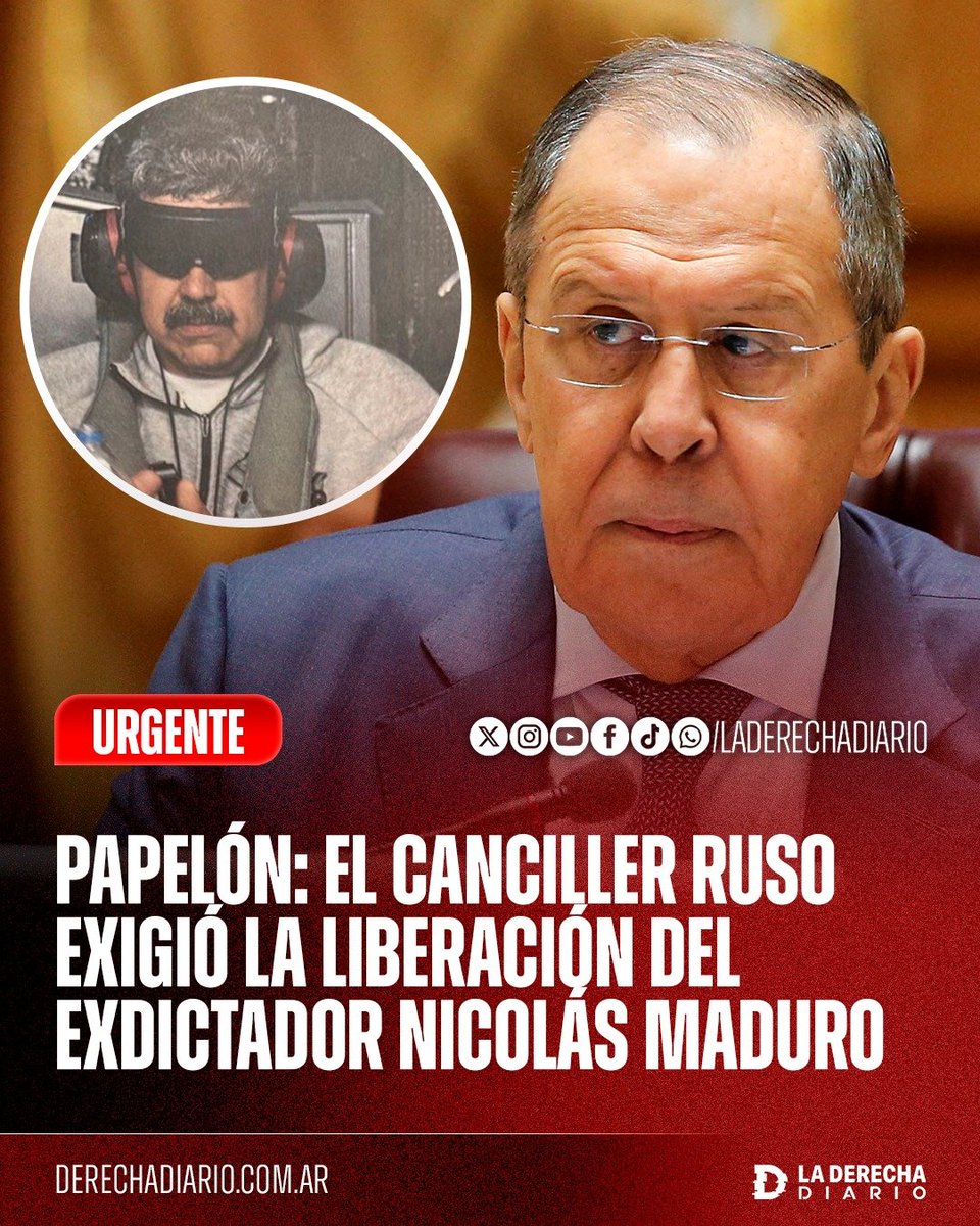 laderechadiario's tweet photo. 🚨🇷🇺🇻🇪🇺🇸 | PAPELÓN: Casi nueve meses después de la captura de Nicolás Maduro, el canciller ruso Serguéi Lavrov exigió su liberación desde la Asamblea General de la ONU, en un discurso frontal contra Estados Unidos y la política exterior de Donald Trump.

Lavrov calificó la operación estadounidense en Venezuela como una "violación del derecho internacional" —mientras invade Ucrania— y reclamó la “pronta liberación” de Maduro y Cilia Flores, llevando nuevamente al escenario mundial la confrontación de Moscú con Washington por la caída del régimen chavista.