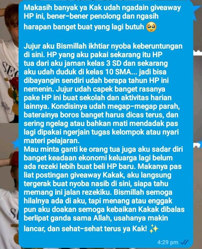 q1ssl0pp's tweet photo. @bavtrasss Hai kak, makasih banyak ya udah bikin giveaway inii, Semoga kebaikan kakak dibalas berkali-kali lipat, rezekinya makin lancar, sehat dan bahagia selalu. Makasih banyak ya kak 🤍 https://t.co/tCrKfXSQr8