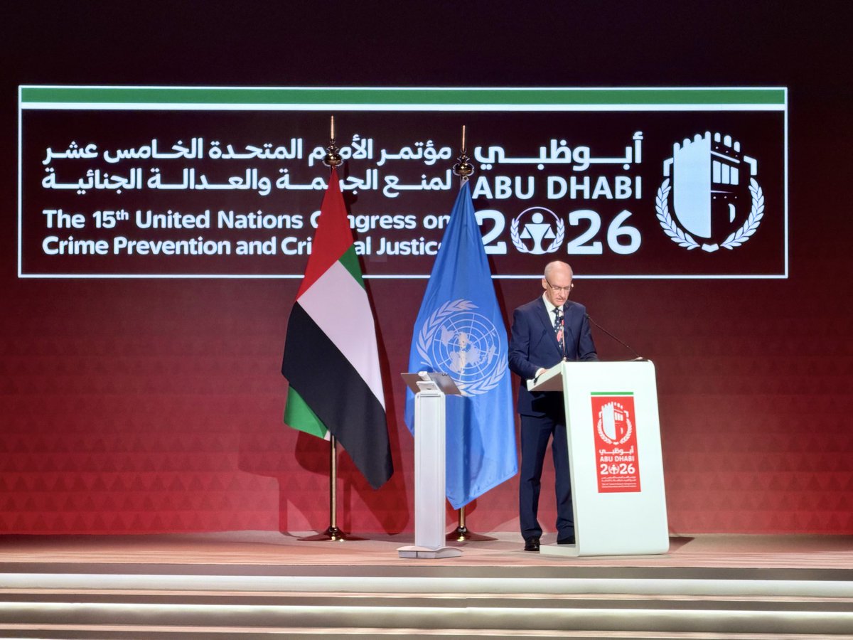 LTinUAE's tweet photo. “Our message is clear: we stand with Ukraine. We stand for justice.” 🇱🇹🇺🇦 At the 15th #UNCrimeCongress in Abu Dhabi, Amb. Ernestas Mickus delivered Lithuania’s statement, also calling for stronger cooperation against organised crime, trafficking &amp; hybrid threats. https://t.co/BWR82u2CRs