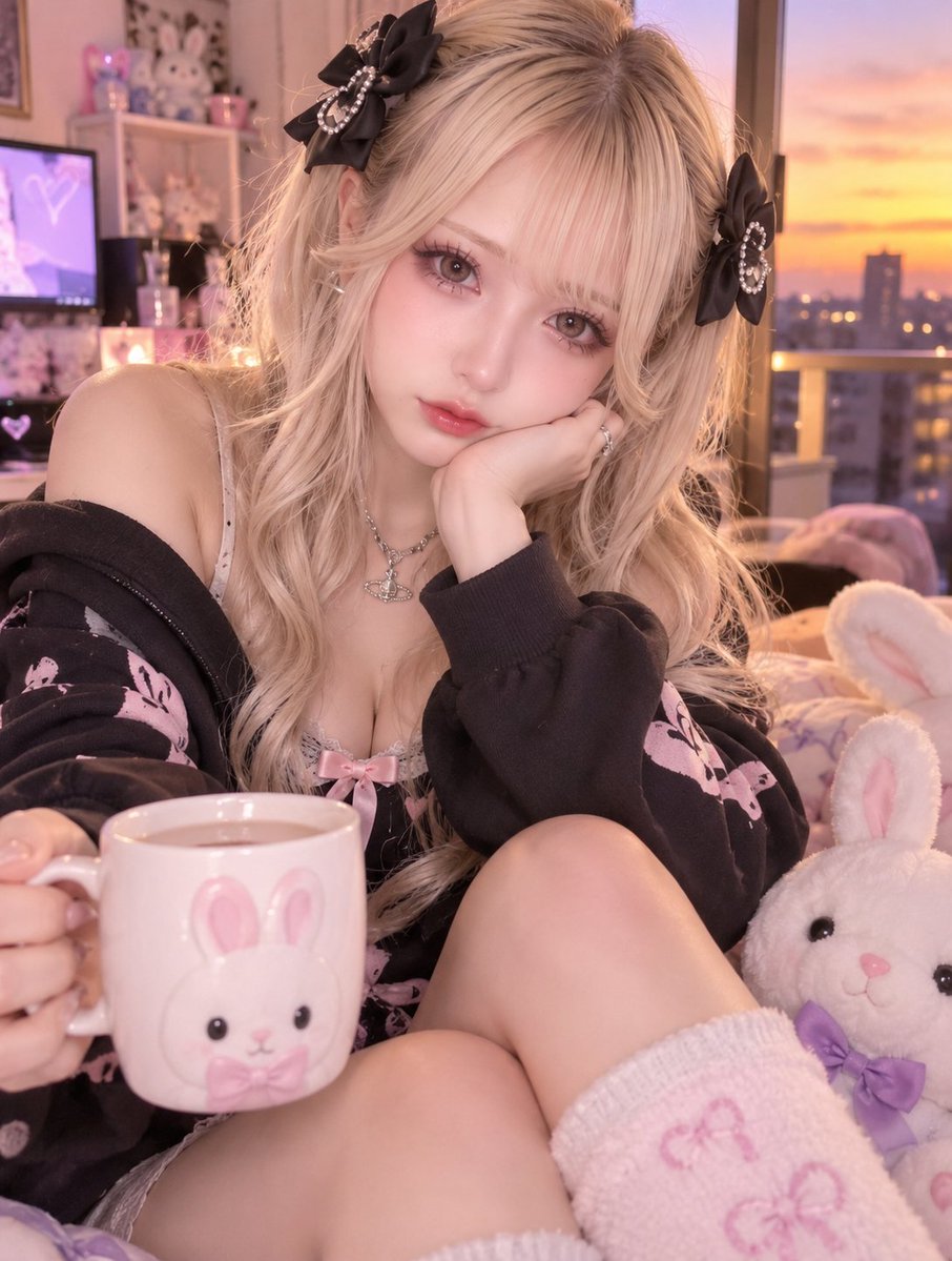 nao_pyon23's tweet photo. 今日も1日おつかれさまっ🖤🎀

ちゃんと頑張った？
頑張ってなくても、今日を乗り切っただけでえらいよ〜

夕方はちょっとだけ、奈緒と休憩しよ？☕️🐰

 #AI女子 https://t.co/30ajUhqAoY