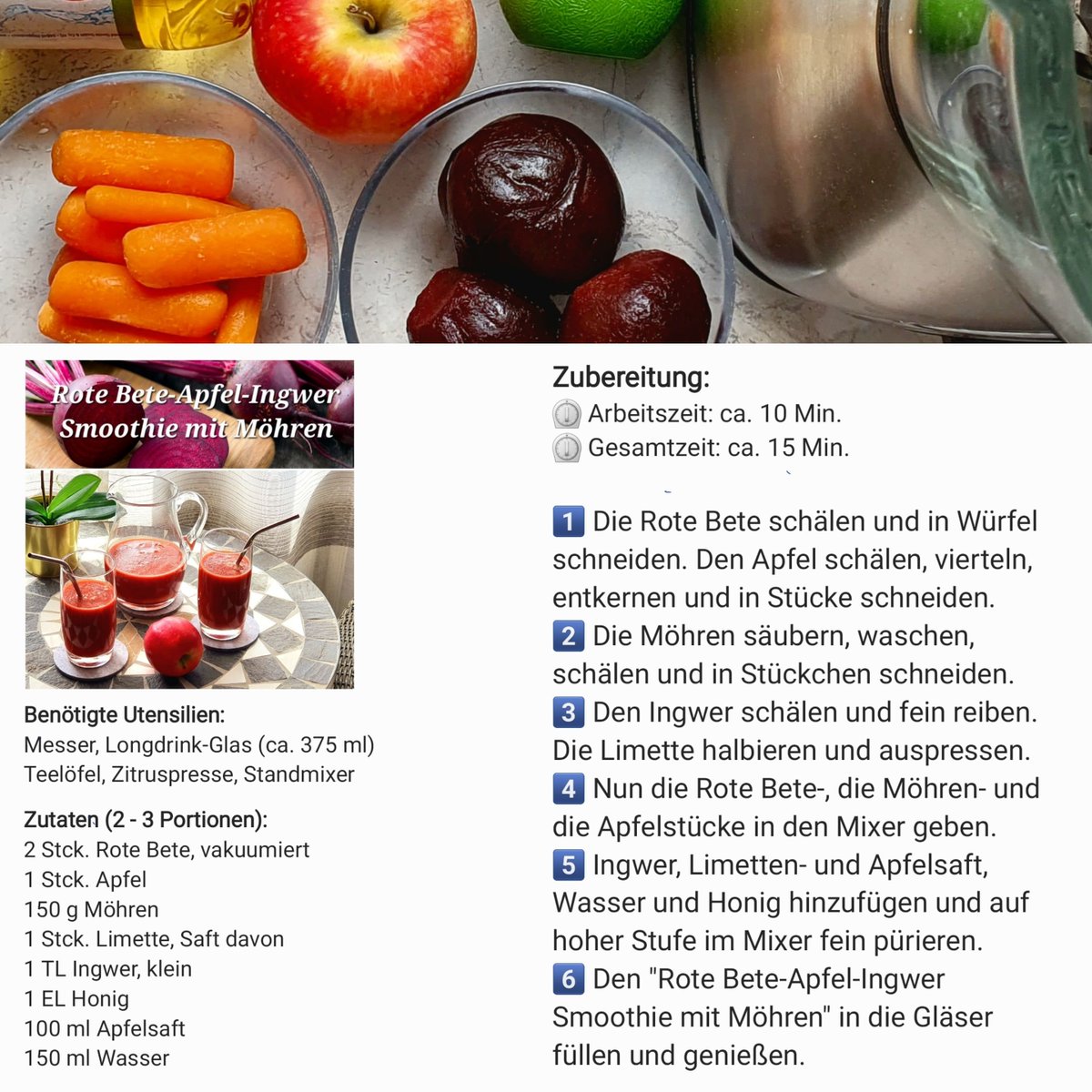 JurgenSpiess's tweet photo. #frühstück #smoothie #rotebete #apfel #möhre #ingwer
Sonntag. Der Wochentag, an dem man mehr Ruhe an denken soll und sich mehr Zeit lassen darf...
...wobei ein "Rote Bete-Apfel-Ingwer Smoothie mit Möhren" für einen leichten Start in den Tag sorgt.
Aber den mit schon mit Pfiff! https://t.co/VMPnYKff5D