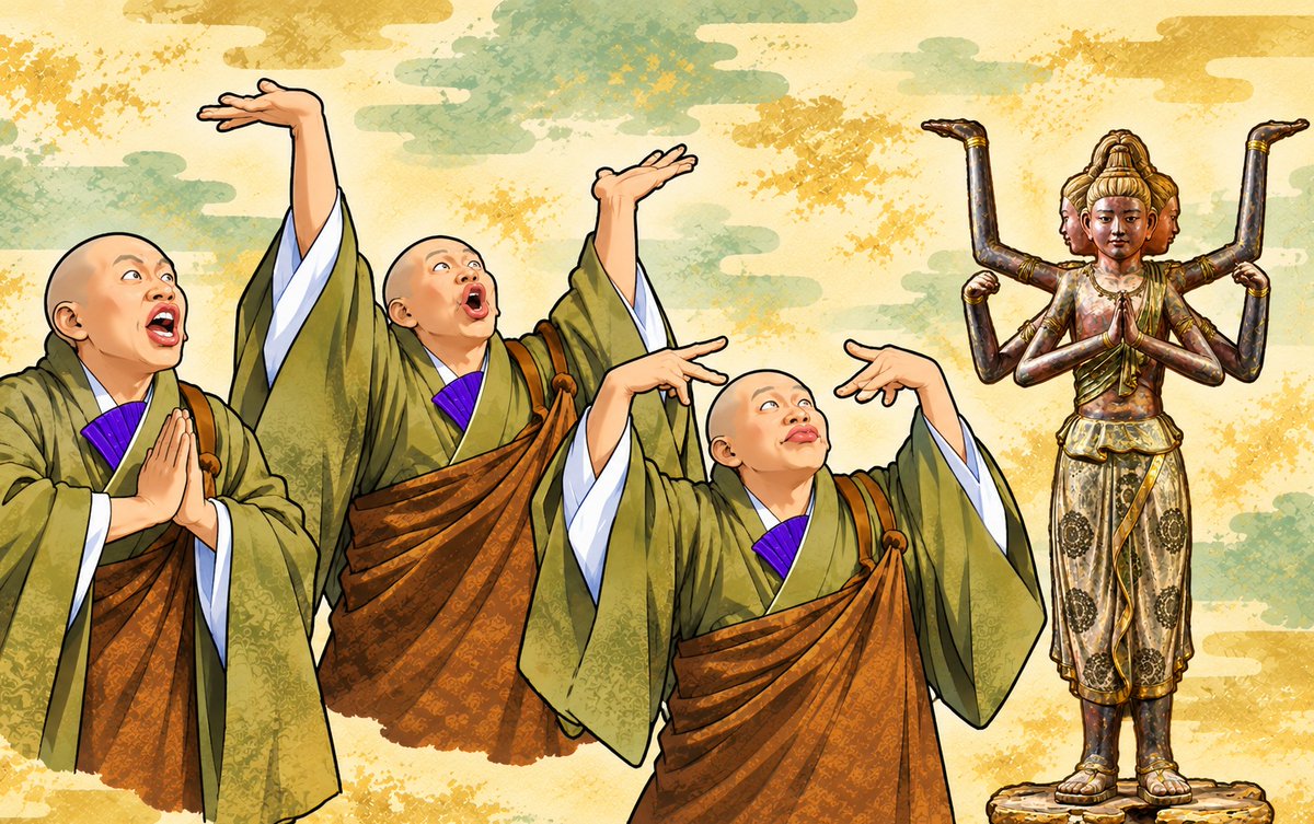 Tokugawaieyath's tweet photo. 奈良・興福寺だけに…… 阿修羅像リスペクト系「ご当地ポーズ」ぶっ込んできた。
磐覚なる僧侶、 なかなか……やりおる。

本日の影のMVP。
#豊臣兄弟 https://t.co/AN6LRcKZWX