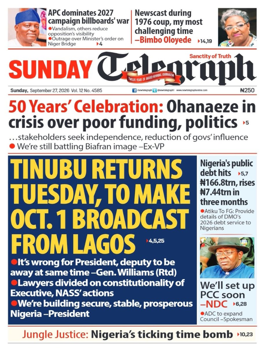 tolaogunnubi's tweet photo. #Newspaper #ENGESP #oasis #Headlines #BreakingNews #KeneDeyForYou #SHUFFLE Governors Okiki Cassie Airpeace Spain Church Jago Harry Kane Settings Pastor Jerry Eze Carter Efe Cuba Tony Elumelu France President Bola Tinubu Jet A1 APC Atiku Abubakar Kenyans NDC Peter Obi OK Kwankwaso https://t.co/iZEnxBTQ0w