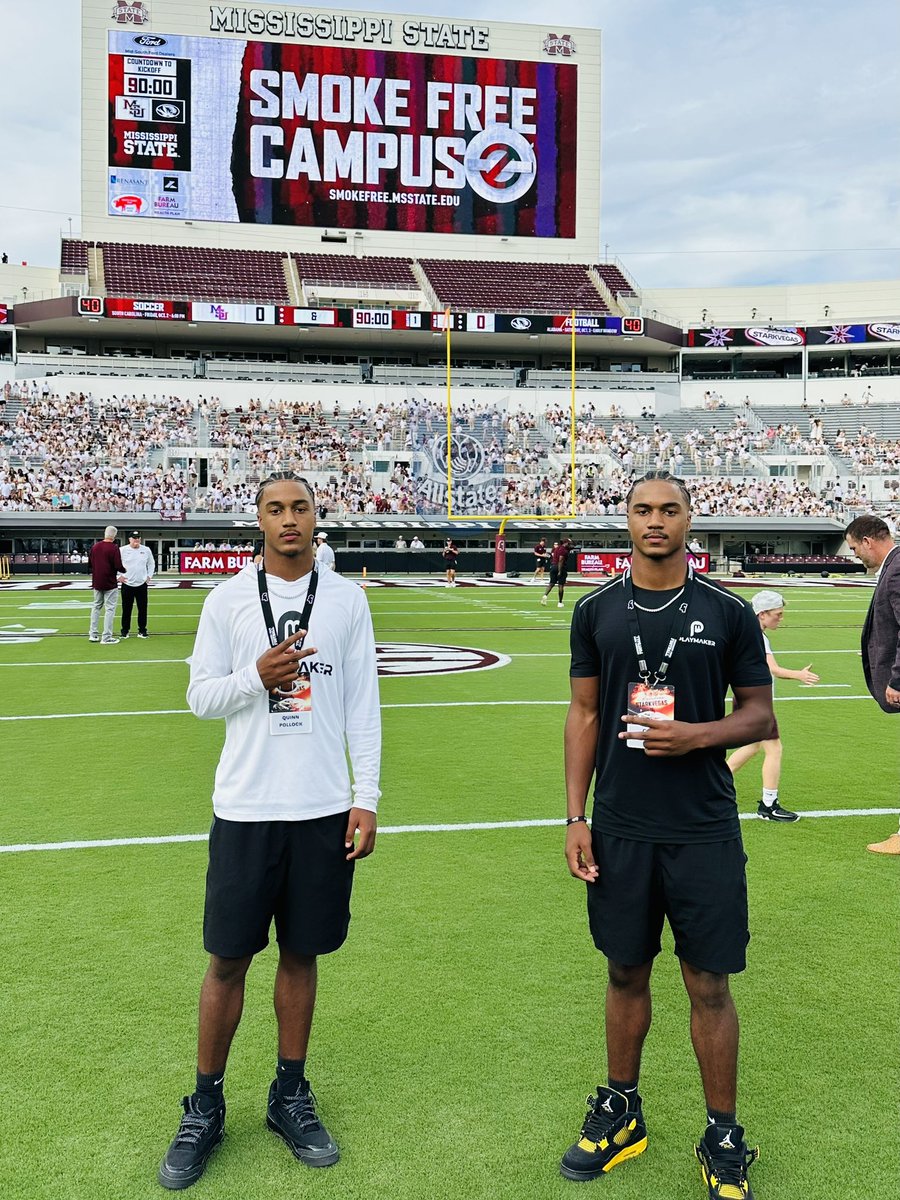 colepollock_1's tweet photo. Thanks @CoachCBell26 @_CoachKThompson @CoachUno1 and the @HailStateFB staff for a fun game day visit. The energy from the fans was crazy! Hail State! 
 @ScoutSteveR @MacCorleone74 @PaulJonesOn3 @Colintheshots95 @ChadSimmons_ @RustyMansell_ @benjaminwolk @quinnpollock5 https://t.co/CAHjQnrHKw