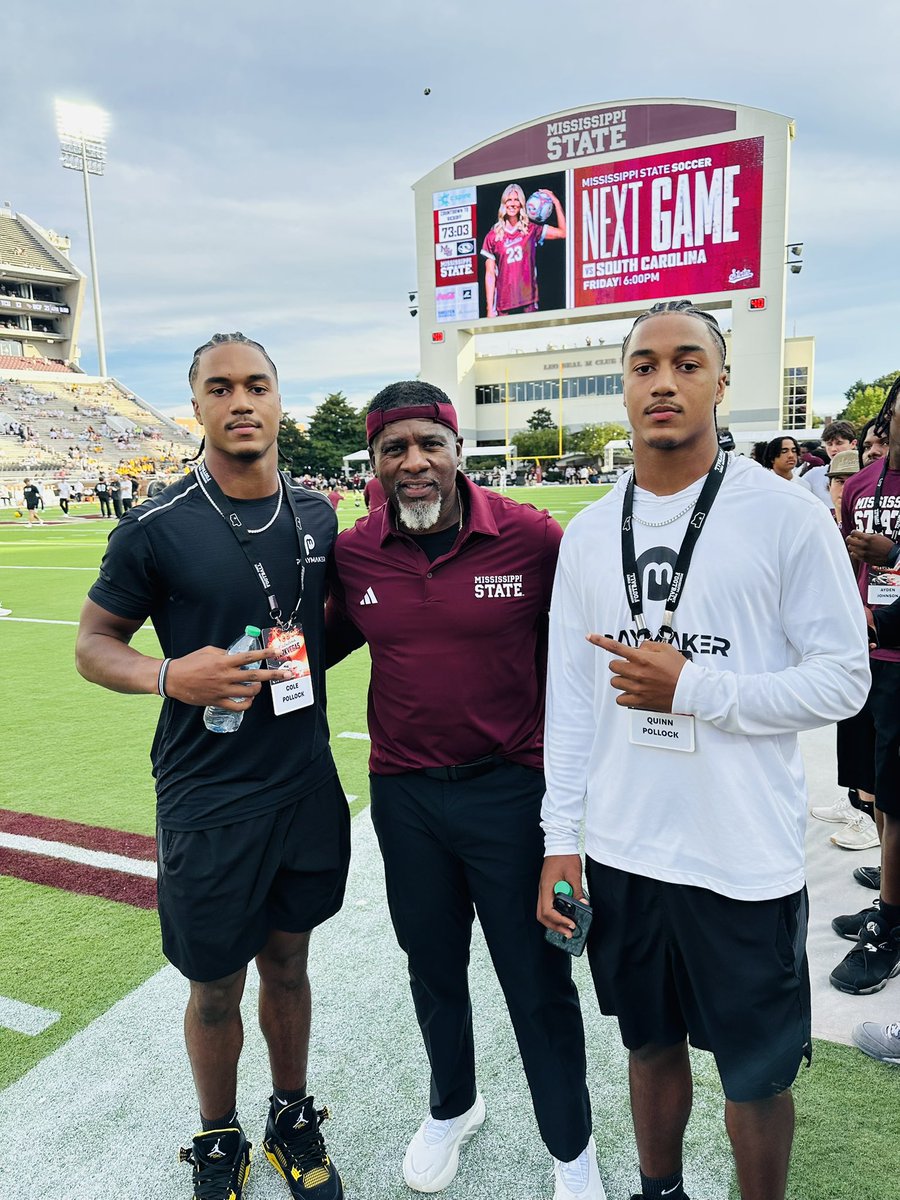 colepollock_1's tweet photo. Thanks @CoachCBell26 @_CoachKThompson @CoachUno1 and the @HailStateFB staff for a fun game day visit. The energy from the fans was crazy! Hail State! 
 @ScoutSteveR @MacCorleone74 @PaulJonesOn3 @Colintheshots95 @ChadSimmons_ @RustyMansell_ @benjaminwolk @quinnpollock5 https://t.co/CAHjQnrHKw