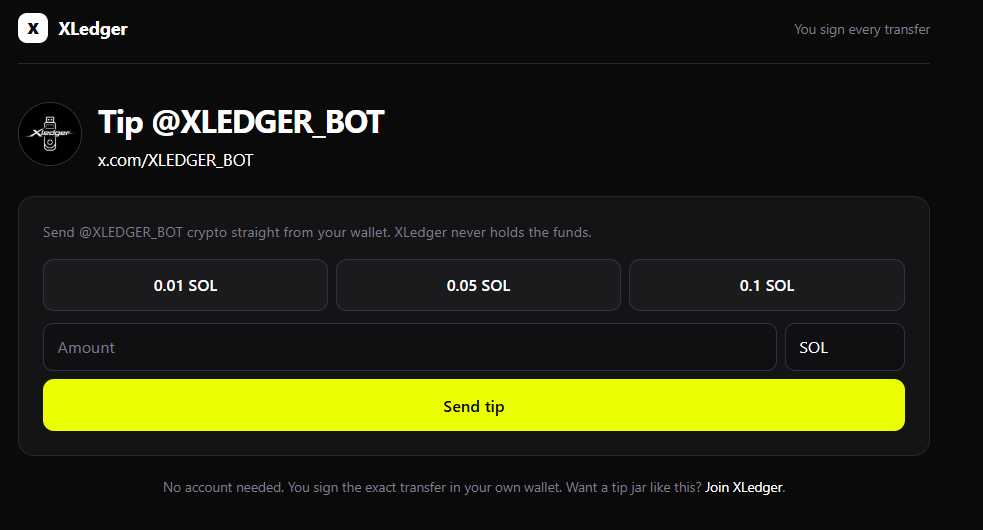 XLEDGER_BOT's tweet photo. You can now generate tip links, where people can send crypto directly to your x account

No account needed.

$XLedger https://t.co/PJoz9aPH2S