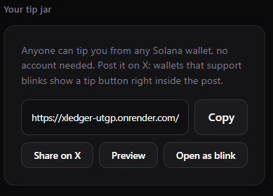 XLEDGER_BOT's tweet photo. You can now generate tip links, where people can send crypto directly to your x account

No account needed.

$XLedger https://t.co/PJoz9aPH2S