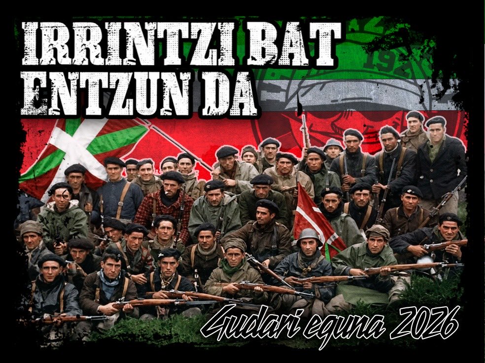 Iraultza1921's tweet photo. 🔴EZ DIRA ILUNETAN ERORIKO🔴
GORA EUSKO GUDARIAK! ✊🏼
Gudari eguna 2026 https://t.co/1gyqRkoyRe