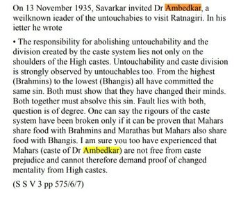 neha_laldas's tweet photo. Savarkar's Views on Ambedkar 👇

1. Savarkar opposed Ambedkar's unidirectional attack on high caste hindus & pointed out that problem of discrimination & untouchability exists even in dalit castes. He always maintained that "the responsibility of abolishing untouchability can't lie on the shoulders of only high caste-hindus".

2. Savarkar said:
"Dr. Ambedkar has been cursing the high castes for believing in the hierarchy of caste according to birth. But he conveniently forgets that people of his own caste also believe it the same doctrine & treat bhangis as untouchables. Nearly 900 miles away Ezuas also do the same to pariahs. It is no good cursing the high castes. People of all castes are guilty of the same beliefs & behavior."

3. Unlike Ambedkar, Savarkar said the responsibility of abolishing untouchability lies on everyone & not just UC hindus.