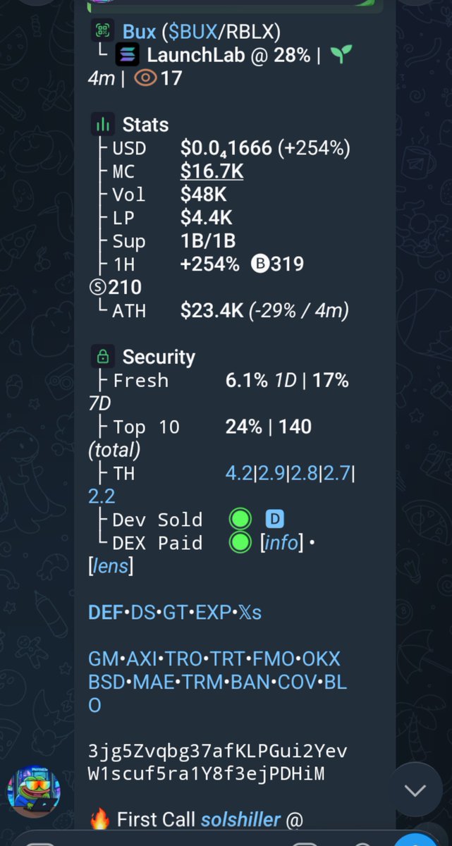 GhostCallerX's tweet photo. 8X from my call on $BUX printed in my private TG

CA>

3jg5Zvqbg37afKLPGui2YevW1scuf5ra1Y8f3ejPDHiM https://t.co/lQzKJonlPl