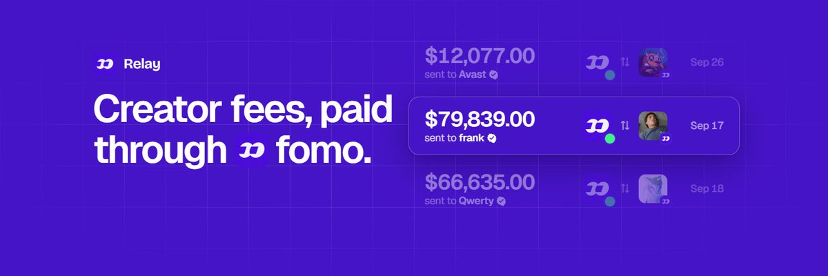 fomodotrelay's tweet photo. if you’ve ever used @fomo before, you know how annoying it is that user wallets aren’t publicly shown.

you can see the trader, their activity, their profile, but actually finding the wallet behind that account is a different story.

we’ve indexed over 500,000 fomo traders so FomoRelay can resolve the wallet for you and let you launch directly to them.

think Paid, but for Fomo.

launch coins for your favorite traders, creators, or accounts and route the creator fees back to them automatically.