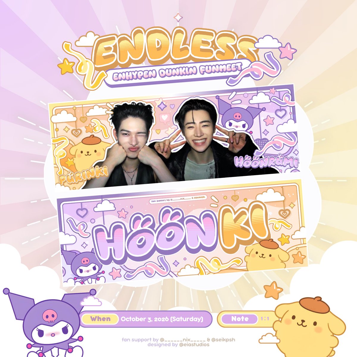 seikpsh's tweet photo. ʚ♡ɞ Purinki &amp; Hoonrumi BANNER ‧₊˚✧
— fan support by @seikpsh &amp; @_____nix______ 

📆 ^ Oct. 03, 2026 ⋆˚꩜｡

⨳ like and rt
⨳ strictly 1:1
⨳ limited qty
⨳ open for trades

see youu hoonkist and engenes 𝜗𝜚

#DunkinPH_ENDLESS #ENDLESSFunMeet #ENHYPEN #hoonki https://t.co/FLFFlgLNxU