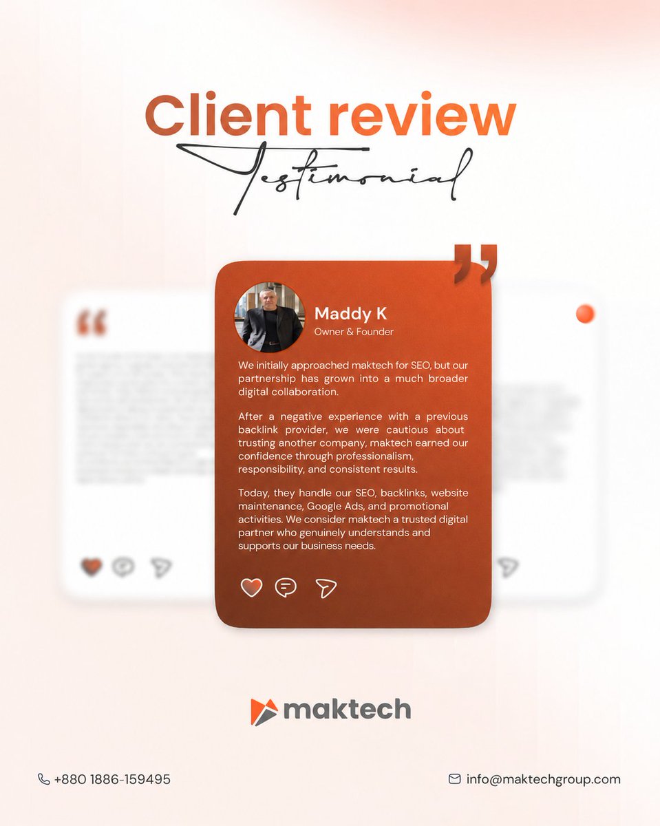 maktechgroup's tweet photo. Client trust is one of the best parts of what we do. 🤝
Thank you for choosing maktech and growing with us.

#maktech #clientreview https://t.co/CgsRarNr8c
