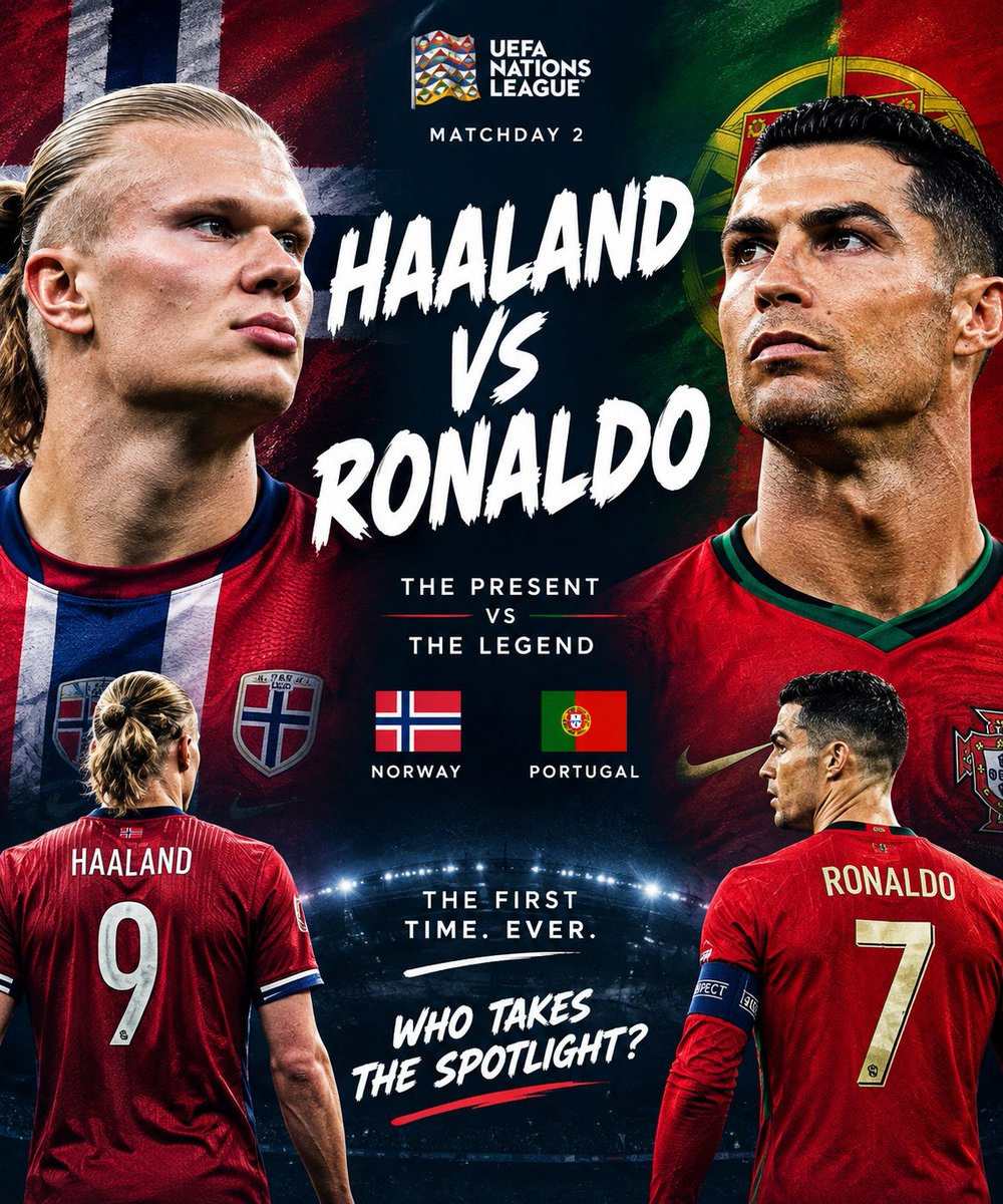 stats_meter's tweet photo. 🚨 HAALAND vs RONALDO.

The present vs the legend. 🇳🇴🇵🇹

Erling Haaland and Cristiano Ronaldo meet on the pitch for the first time tonight.
And both have something to prove. 👀
Who takes the spotlight? https://t.co/u0uQU3yhq1