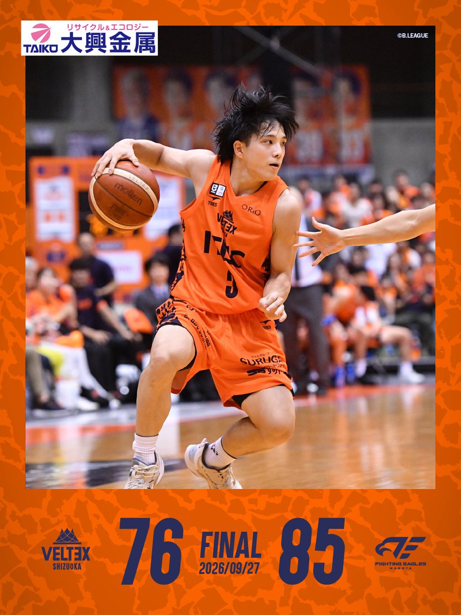 VELTEX_SHIZUOKA's tweet photo. ── 𝑮𝑨𝑴𝑬 𝑹𝑬𝑺𝑼𝑳𝑻 ──

76｜ベルテックス静岡
85｜ファイティングイーグルス名古屋

📝試合��コメント
#ジョン・パトリック HC、#山本愛哉 選手、#ジェイデン・ガードナー 選手
▶︎ https://t.co/ILe5o0v4jV

1Q　 20 - 16
2Q    23 - 21
3Q    15 - 24
4Q    18 - 24

#ベルテックス静岡 #ALLSHIZUOKA