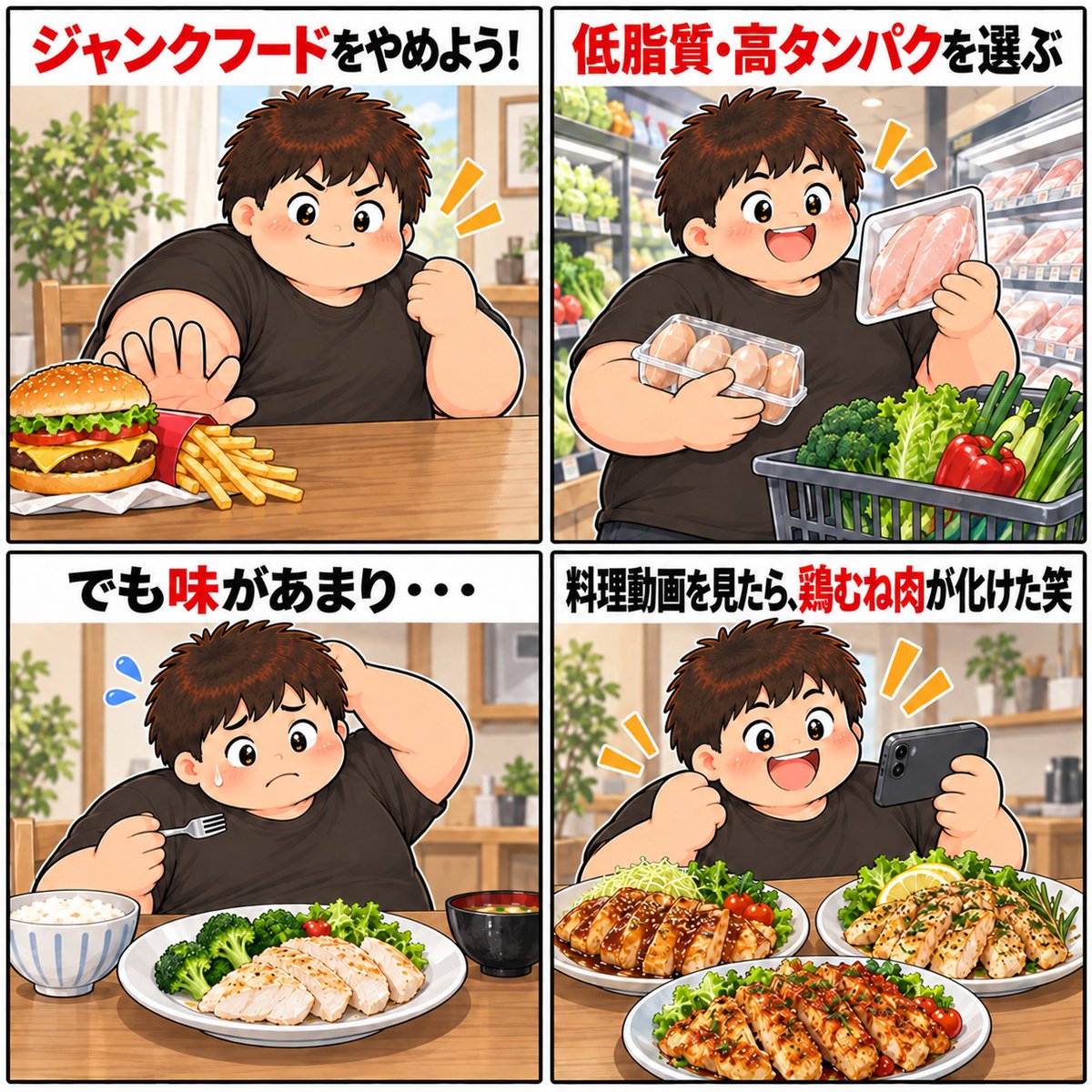 dietyro's tweet photo. ジャンクフードをやめようと思っても、
味気ない食事では続かなかった。

参考にしたのは、低脂質・高タンパクを
おいしく作る料理動画。

同じ鶏むね肉でも、味付けを変えると
別の料理みたいになる。

我慢するより「これなら食べたい」が続けやすかった。

鶏むね肉、味付けで化けました笑 https://t.co/iNeylU0vt9