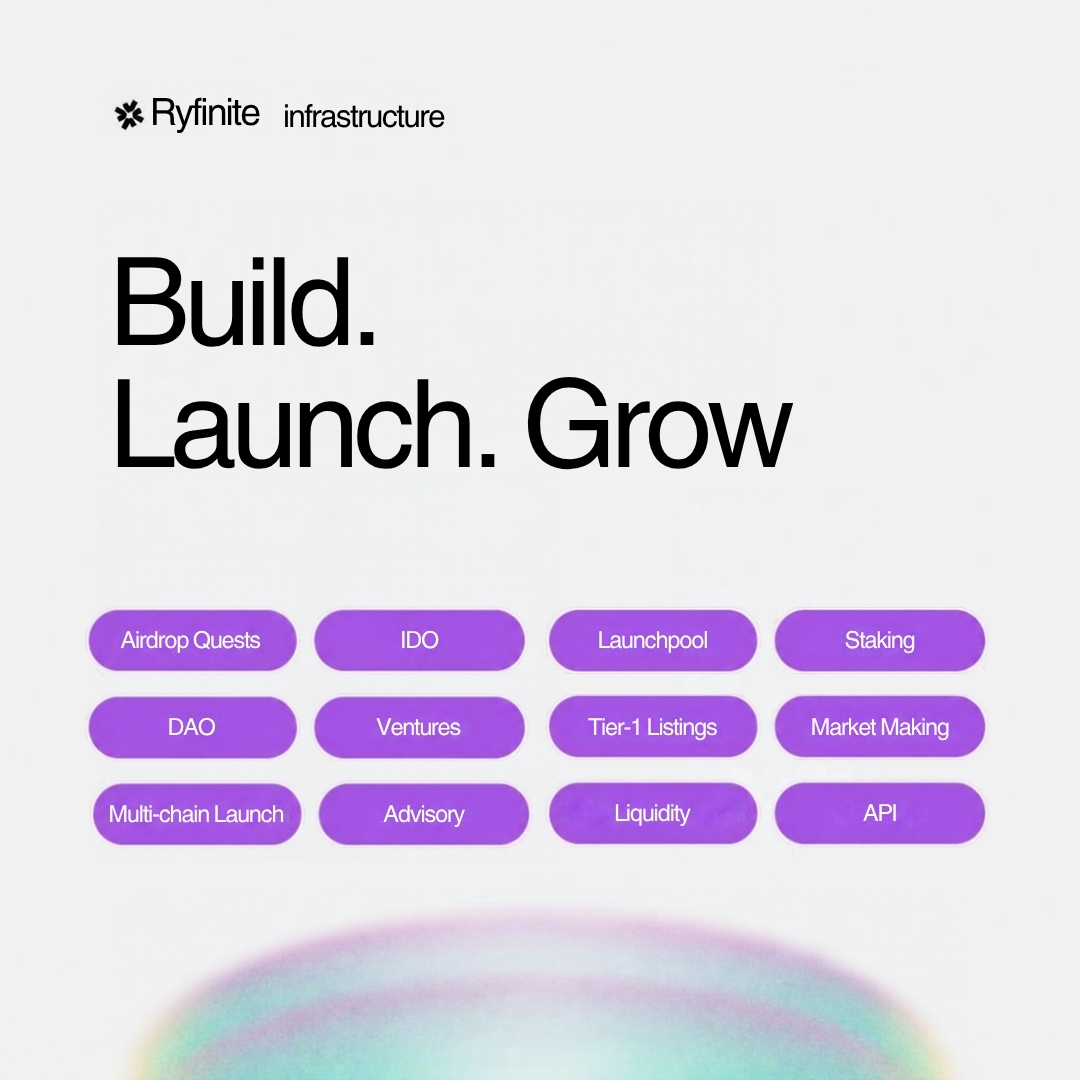ryfinite's tweet photo. Build. Launch. Grow — with Ryfinite Infrastructure ⛓️

Ryfinite provides Web3 projects with the infrastructure to build, launch, and scale — from community growth and token distribution to fundraising, market making, and Tier-1 Listing Support.

Tap into the Ryfinite ecosystem to launch, engage, and grow throughout the token lifecycle 🚀

Where projects launch, ecosystems grow, and opportunities scale.

Apply to list your project on Ryfinite: https://t.co/Ab7TJiIuIH
