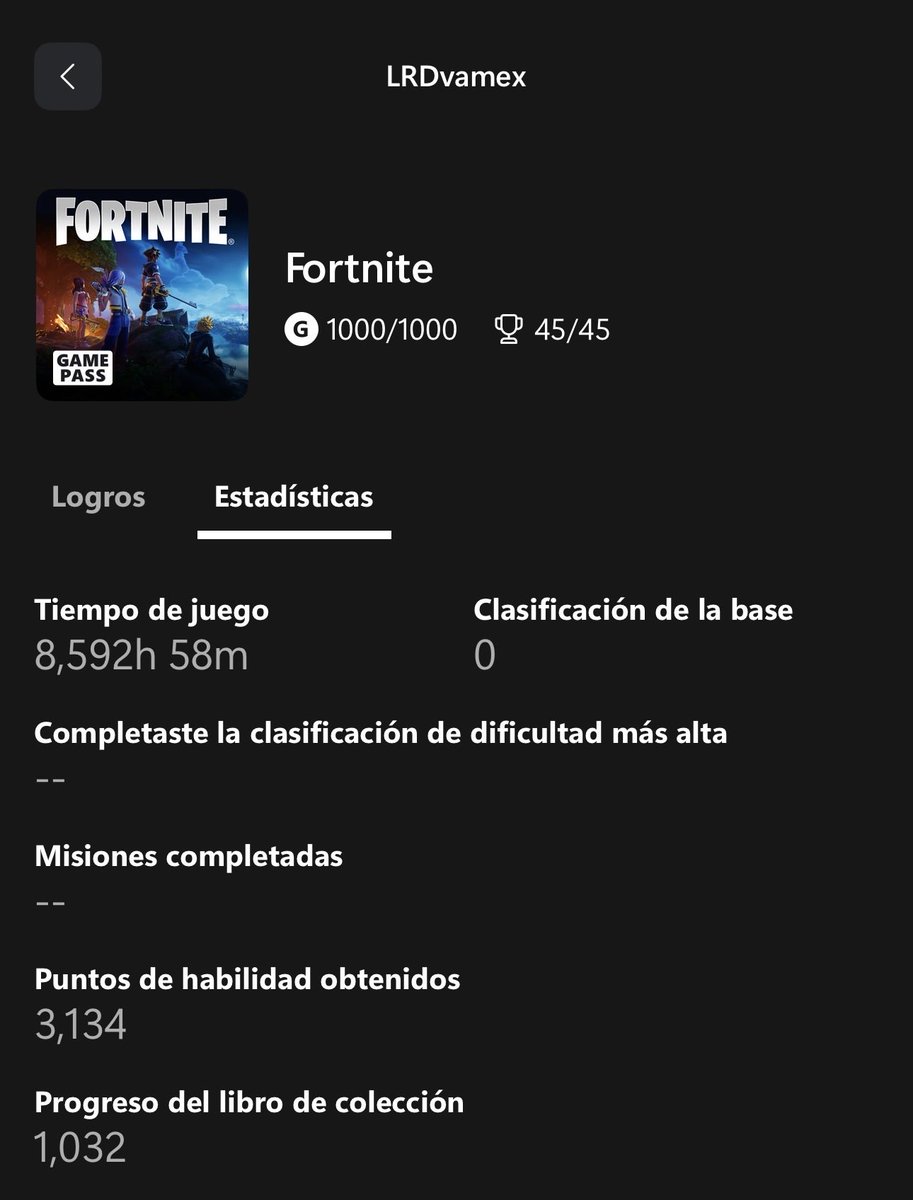 Uvem3x's tweet photo. @InfoFortniteES Y aún faltan las horas de play y pc xd https://t.co/ghvRZj6XES