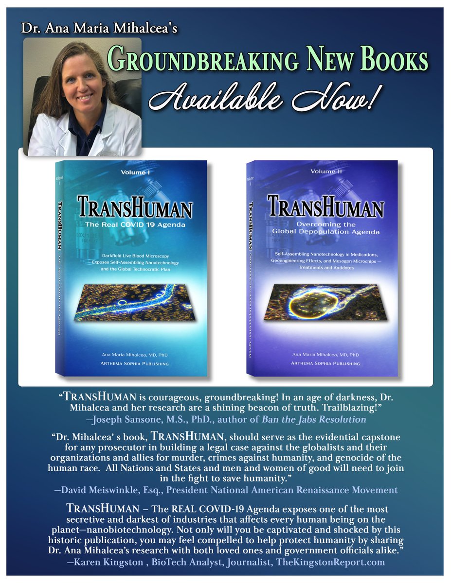 duncan_shona's tweet photo. Discussion of Dr Mihalcea's books TRANSHUMAN
Volume 1: Evidence of self assembling nanotechnology in live blood analysis.
Volume 2: Overcoming the depopulation agenda
Dr. Ana Mihalcea on Mind Matters and Everything Else with Dr. Joseph Sansone, EP 43
https://t.co/jPx7pjmBXx https://t.co/MiOd0AvkFW
