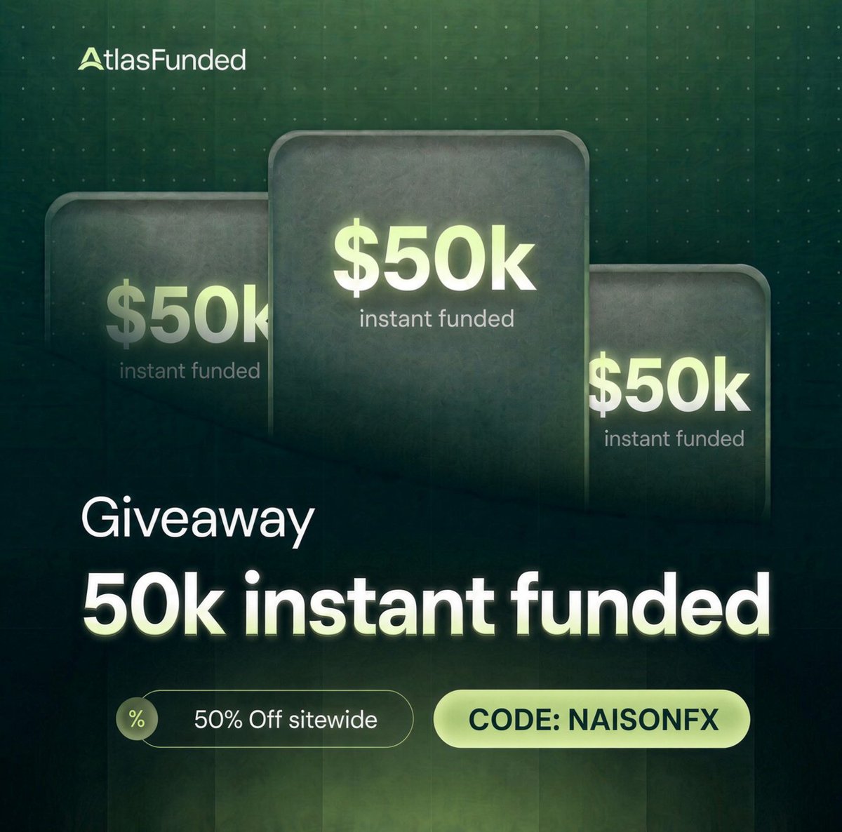 Naisonfx's tweet photo. $50k Instant Funded Giveaway 🎉

1. Follow:👇

 @Naisonfx @atlasfunded 

2. Tag 3  traders 💚

3. Like &amp; Repost 🔥

4.  Get any AtlasFunded account with my code Naisonfx ( you’ll also enjoy 50% discount). 💚

DM me the Email Address ✅

Link 👇

https://t.co/WeU3FrPb52 https://t.co/C49uYL451W
