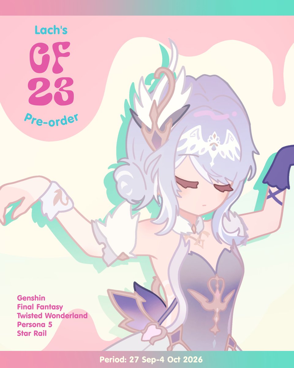 crumbsofmiu's tweet photo. [ ♡ + ↻ are appreciated!]  

Lach's #CF23 Pre-Order ~
 
📩 Pickup &amp; Mail Order both days
⏱️ Period: 27 Sep - 4 Okt 
📌 Acumalaka Circle S-20
🌸 Genshin, Final Fantasy, TWST, P5, HSR 

(1/2)
🔗PO link : https://t.co/dn8YCfAwAw

#Comifuro23 #cf23 #Comifuro23catalogue https://t.co/4jNNJCqLkz