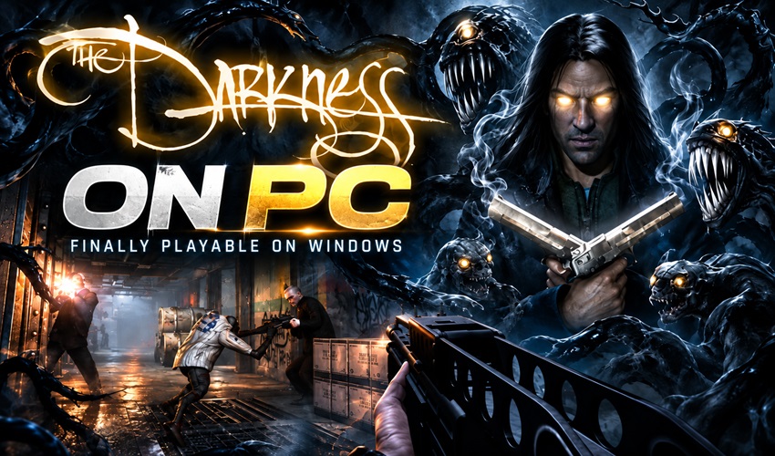 AmigamagazineGA's tweet photo. The Darkness is finally playable on PC. This new recomp project brings Starbreeze’s 2007 cult shooter to Windows with mouse aiming, 4K, ultrawide and controller support. A long-missing PC version is here. #TheDarkness #RetroGaming #Xbox360 https://t.co/RqOYp0oGPQ https://t.co/Wcczn4RXOJ
