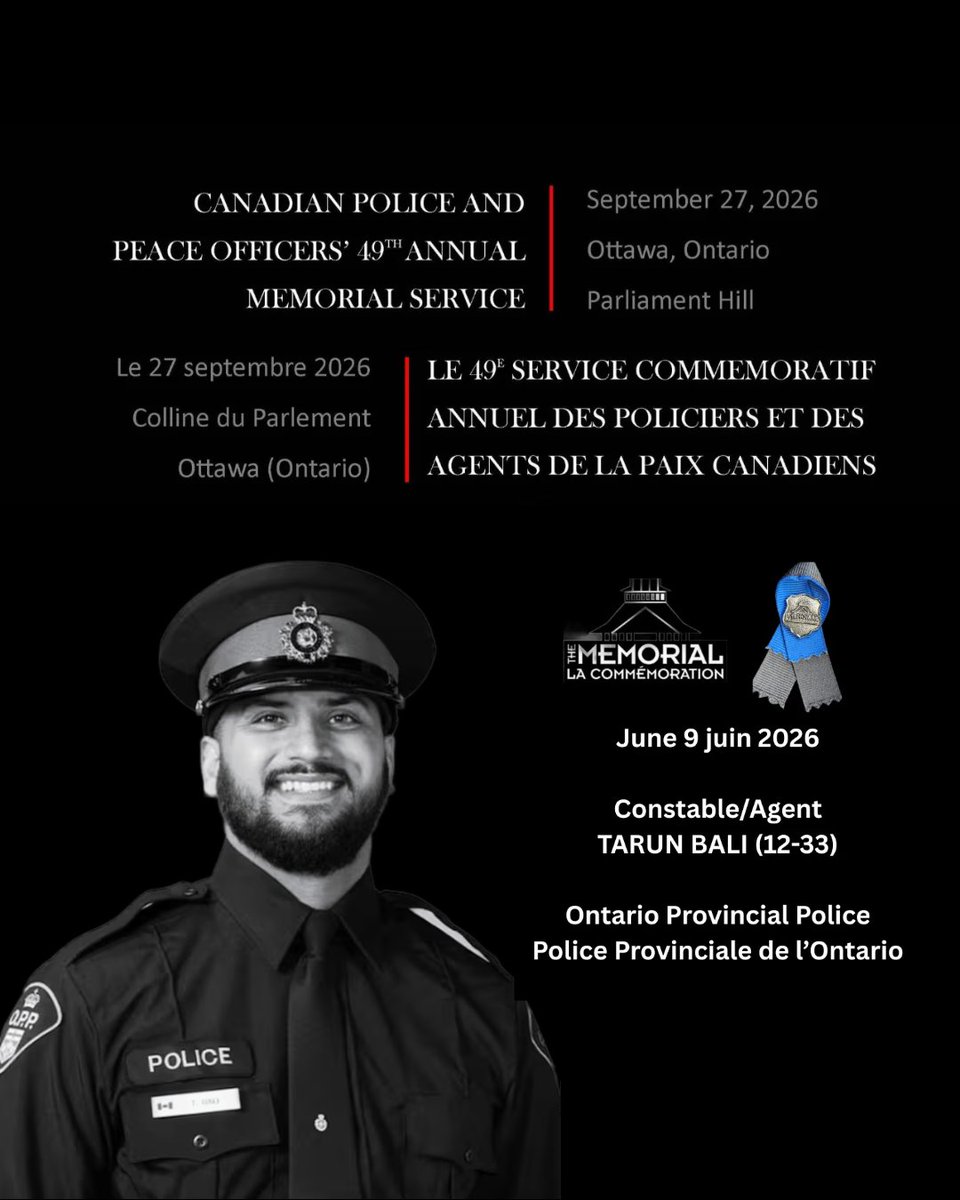 CPPOM's tweet photo. June 9 juin 2026
Constable/Agent
TARUN BALI (12-33)
Ontario Provincial Police
Police Provinciale de l’Ontario

#HeroesInLife
#HerosEnVie https://t.co/s4D2jX11ga