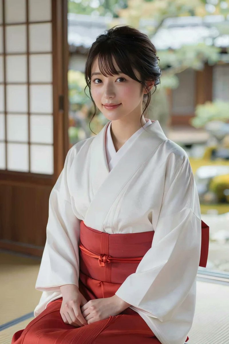 GenAI_studio's tweet photo. 縁側のやわらかな光の中、白衣と赤袴の巫女姿。

#AIグラビア https://t.co/ojeS3euLJN