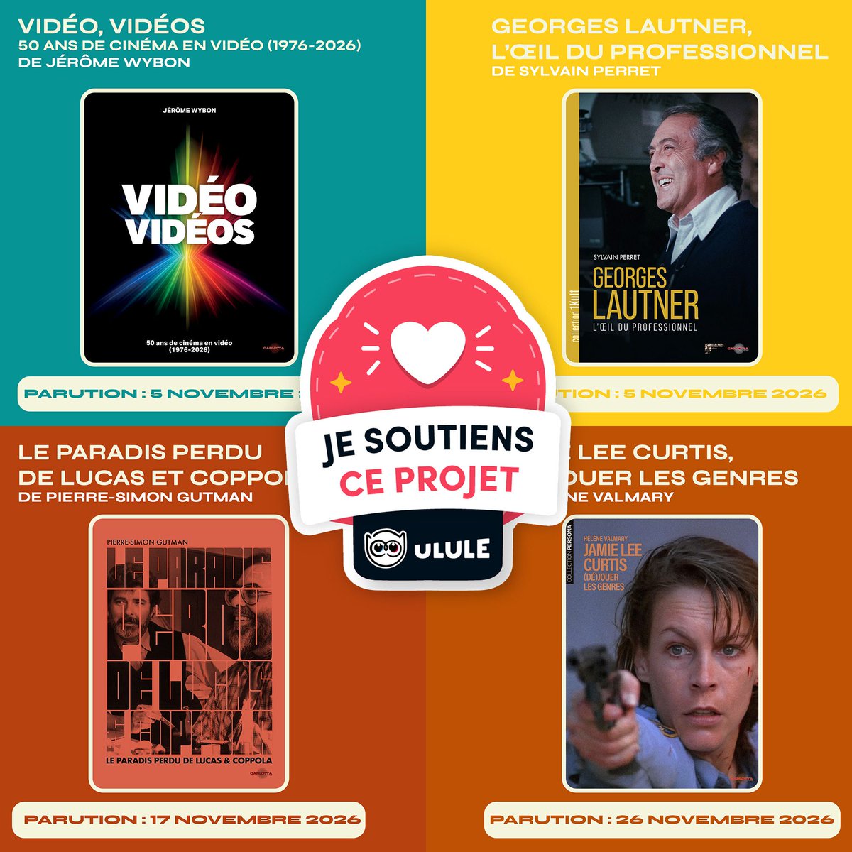 CarlottaFilms's tweet photo. Notre campagne Ulule pour nos 4 prochaines sorties livres est en ligne depuis vendredi 📚✨
Soutenir ce projet, c'est nous permettre de continuer à publier des ouvrages exigeants sur le cinéma, portés par des auteurs passionnés.
👉 Contribuez ici : https://t.co/fDeV0KtJvn https://t.co/cQmZsD2uYv